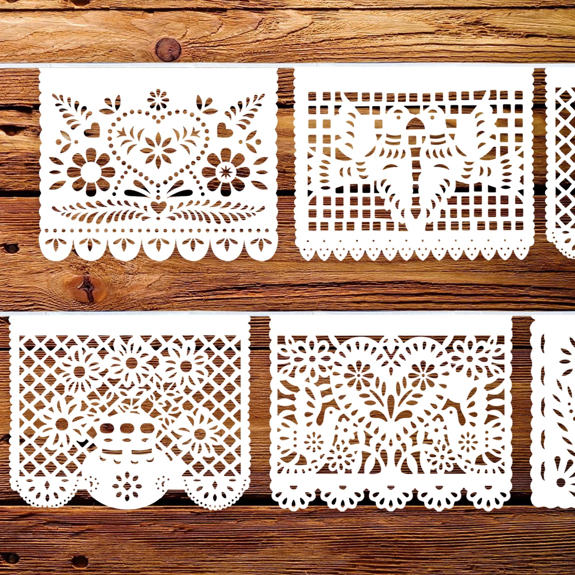 White Papel Picado Banner - 6 Packs 108Ft Plastic Mexican Wedding Decor, Fiesta Party Decorations for Cinco de Mayo, Baby Shower, Dia de Los Muertos