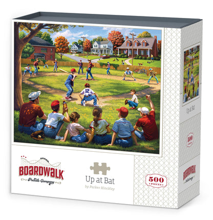 Boardwalk Up at Bat 500 Piece Jigsaw Puzzle Backyard Sports Family Puzzles with Premium Box, Gift for Adults and Family 16"x20"