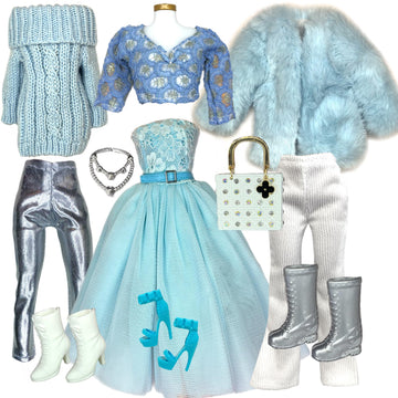 Eledoll Clothes Deluxe Fashion Pack for 12 inch Fashion Doll Blue Crystal Set