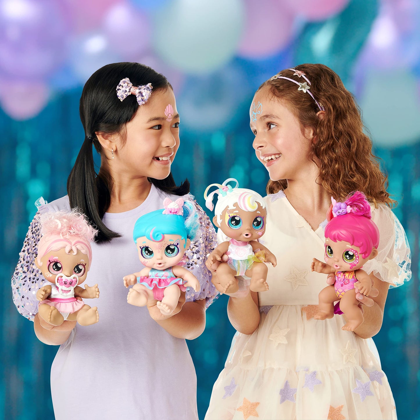 Kindi Kids Dress Up Magic 50275 Little Sister Doll, Unicorn Mini Apple Tree, Face Decorations to Discover, Toy Pacifier and Magic Sponge, Glittering