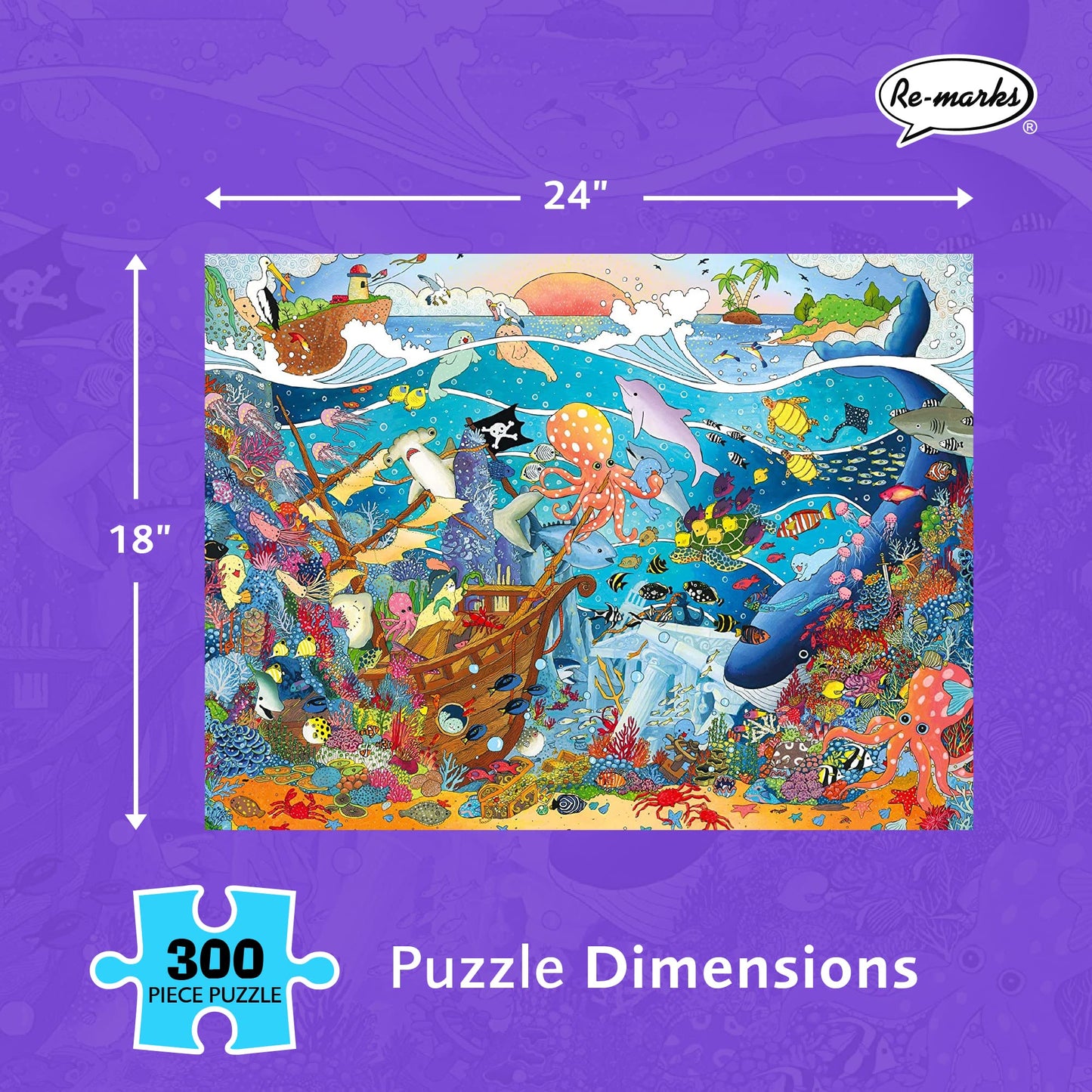 Re-marks Under the Sea Illustrated Puzzle, 300-Piece Jigsaw Puzzle for All Ages
