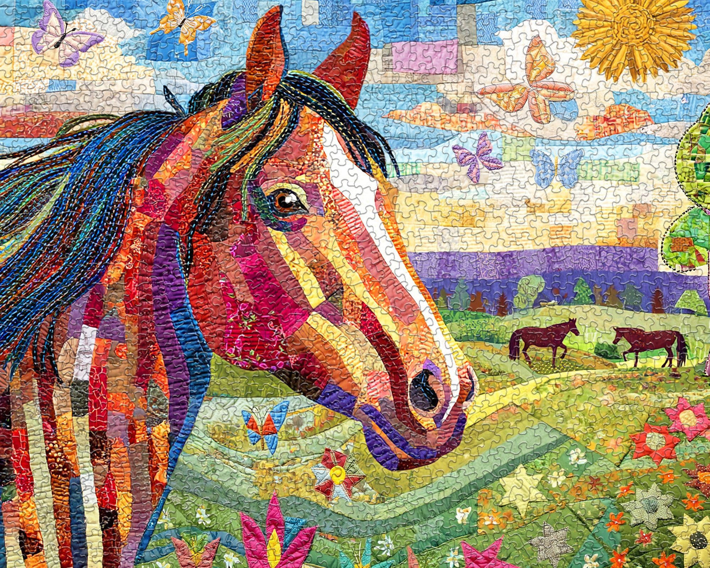 Springbok Patchwork Pony 1000 Piece Jigsaw Puzzle for Adults - Quilted Horse in Meadow - Unique Cut Pieces - Made in USA