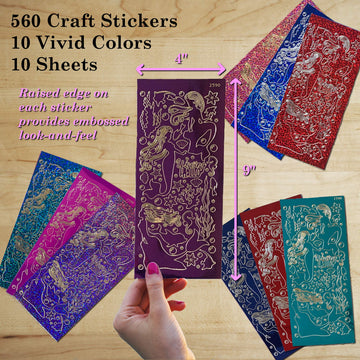Dazzles Stickers Collection | 560 Mermaids-Themed Embossed Stickers in a Variety of Finishes & Colors for Scrapbooking, Card Making, Crafting