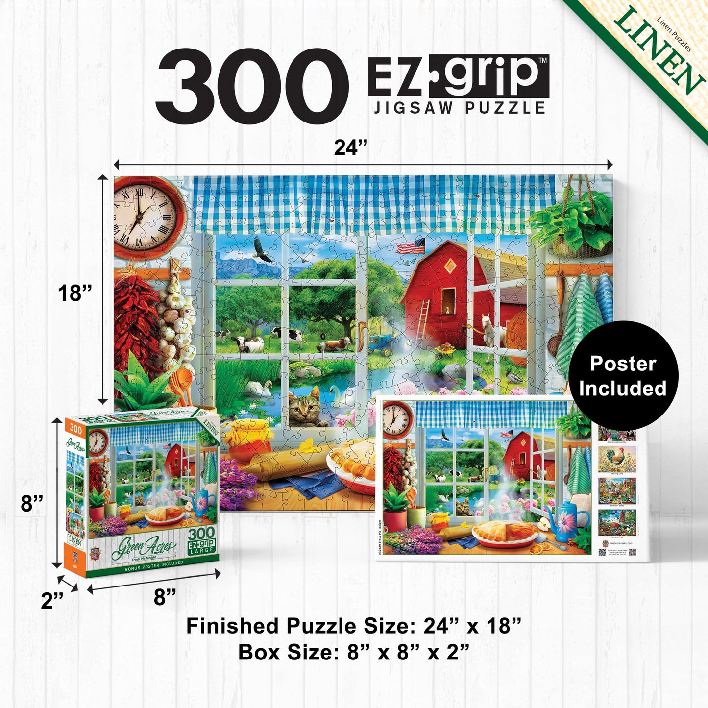 MasterPieces - 300 Piece Jigsaw Puzzle, Large EZ Grip Shapes, Fresh Pie Tonight, Fun for Adults, Seniors, Family, Matte Finish, 18"x24"