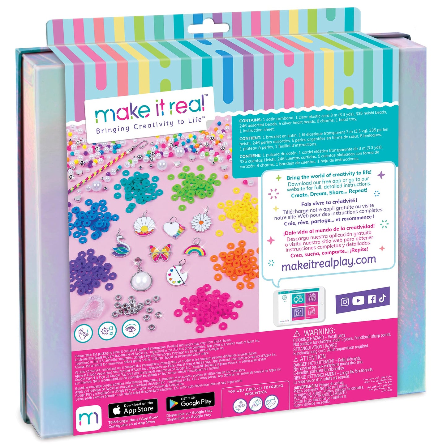Make It Real: Rainbows & Pearls DIY Jewelry - Make 8 Fashionable Bracelets Using Awesome Rainbow Themed Charms & Beads, 598 Pieces Included, Kids Ages