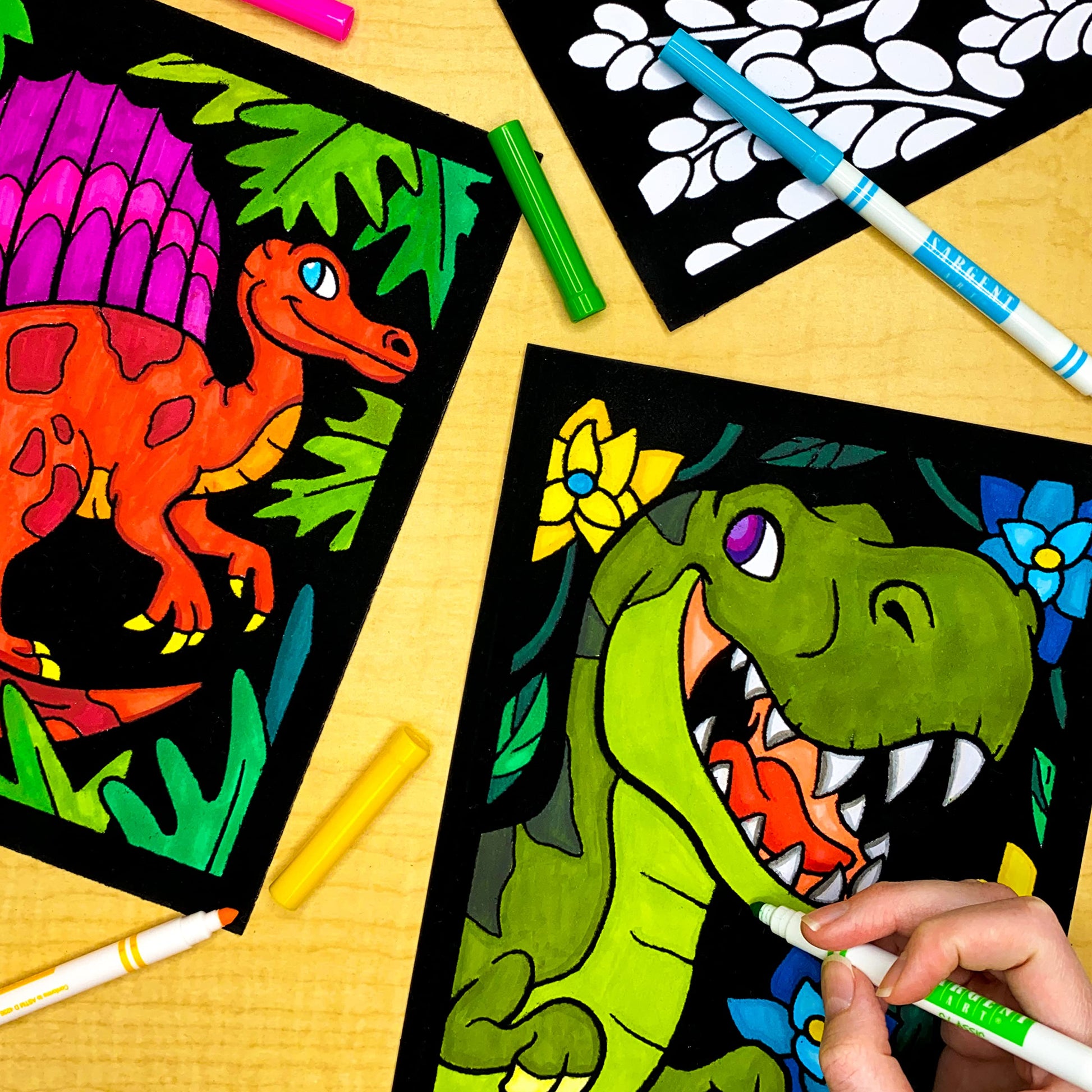 Dinosaurs - 6 Pack of Fuzzy Velvet Coloring Posters for Kids, Toddlers, Girls, and Boys (All Ages Arts and Crafts Activity) - Includes T-Rex