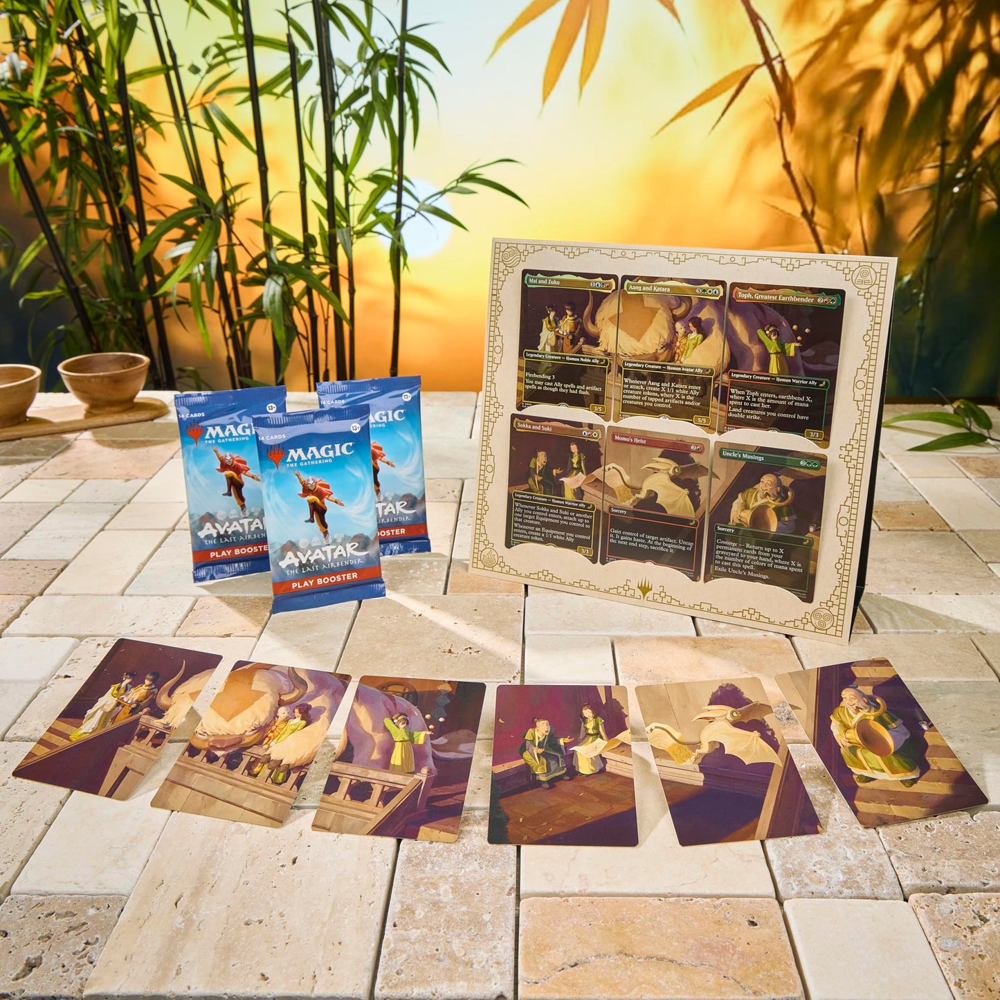 Magic: The Gathering | Avatar: The Last Airbender Scene Box 2 - Tea Time at the Jasmine Dragon | 6 Foil Borderless Scene Cards, 6 Art Cards, 3 Play