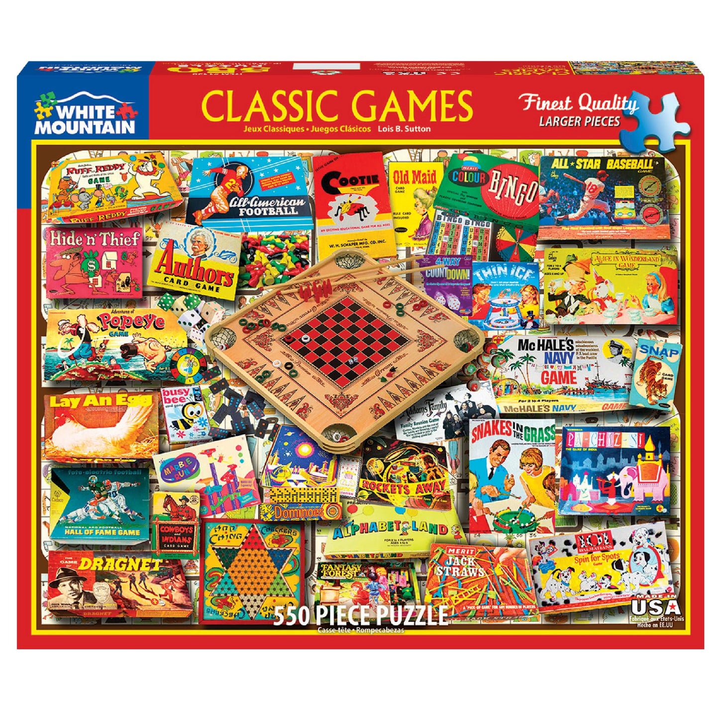 White Mountain 500 Piece Jigsaw Puzzle Nostalgic Retro Collage Puzzles with Large Pieces Gift for Adults and Seniors 18"x24" - Classic Games