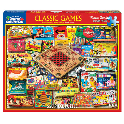 White Mountain 500 Piece Jigsaw Puzzle Nostalgic Retro Collage Puzzles with Large Pieces Gift for Adults and Seniors 18"x24" - Classic Games