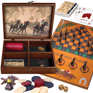 WE Games Derby Horse Race Board Game Set with Metal Game Pieces and Wooden Keepsake Storage Box, Family Game Night, Board Games for Adults and Family
