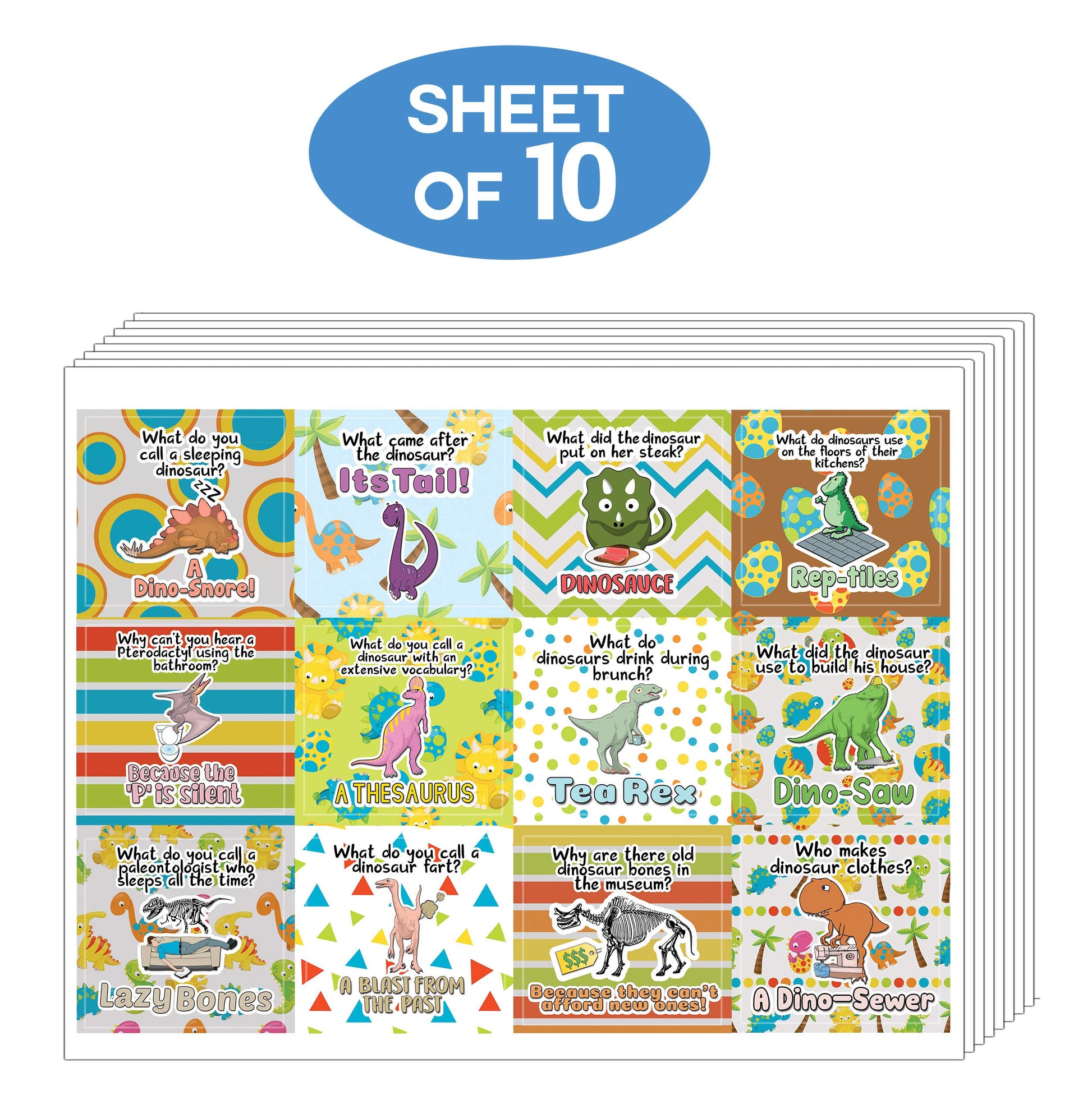 Creanoso Funny Dinosaurs Humor Stickers (10-Sheet) - Classroom Reward Incentives for Students and Children - Stocking Stuffers Party Favors