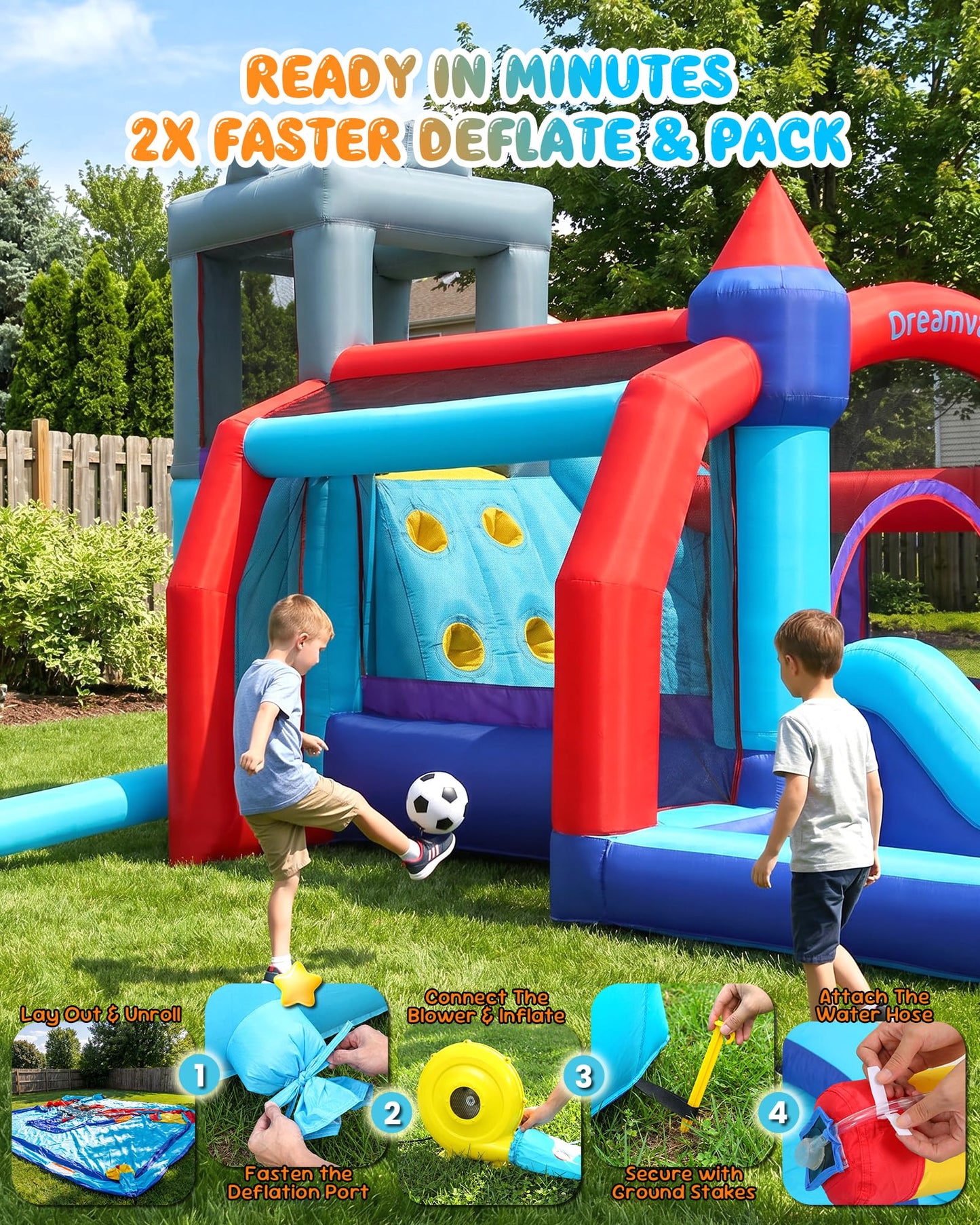 Whubefy 13FT Classic Inflatable Bounce House Water Slide Park for Kids 3-8