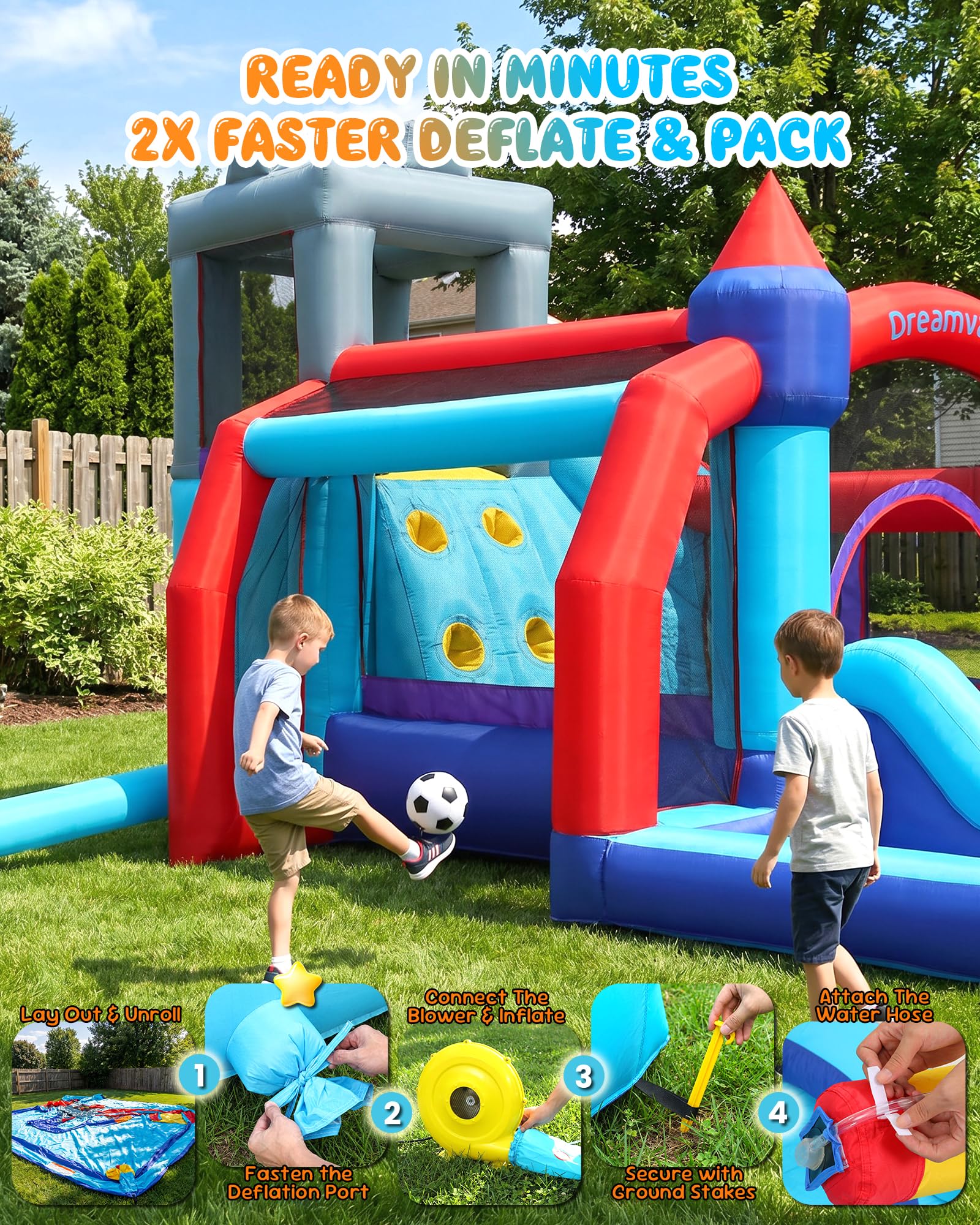 Whubefy 13FT Classic Inflatable Bounce House Water Slide Park for Kids 3-8