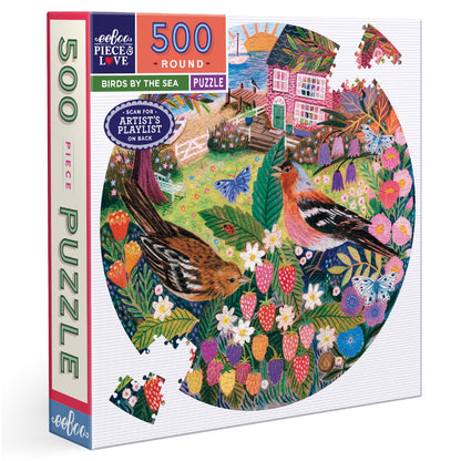eeBoo Birds By the Sea 500 Piece Round Jigsaw Puzzle, 23" Diameter