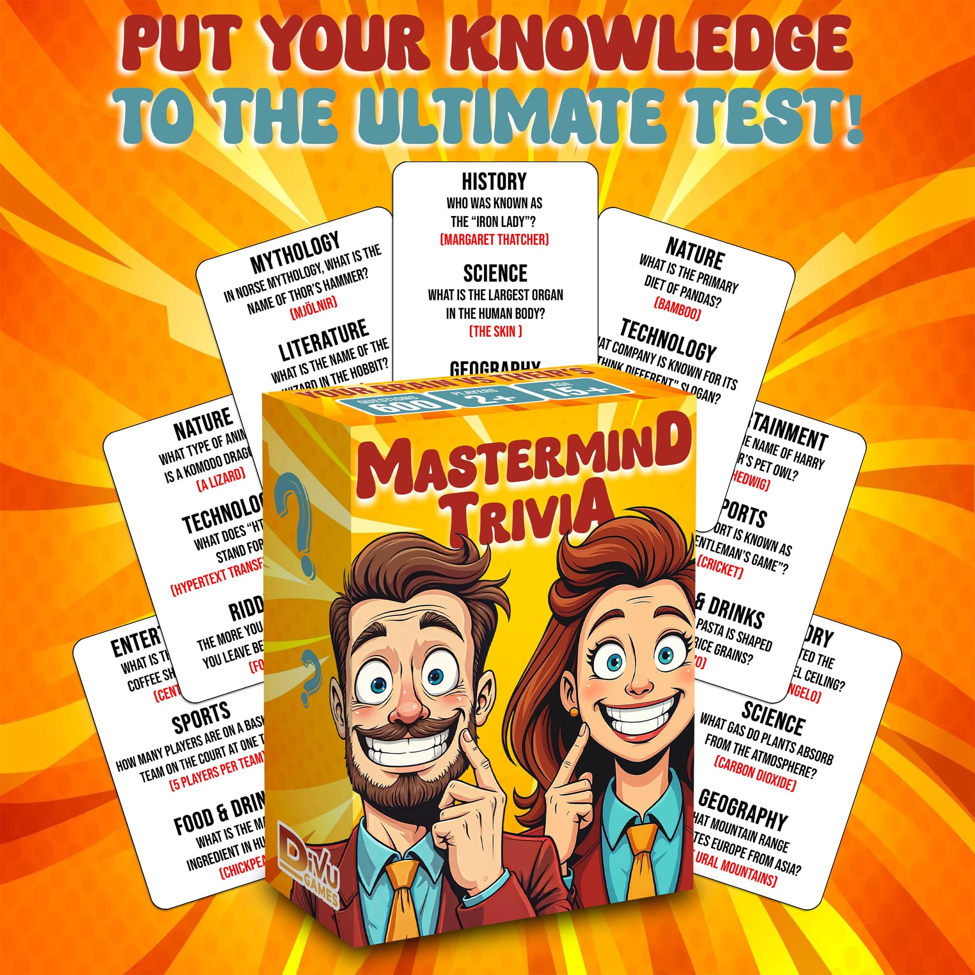Mastermind Trivia Fun Board Game | Trivia Card Game for Adults, Teens & Family | Tabletop Quiz Game for Game Night, Parties & Travel | 600 Questions |