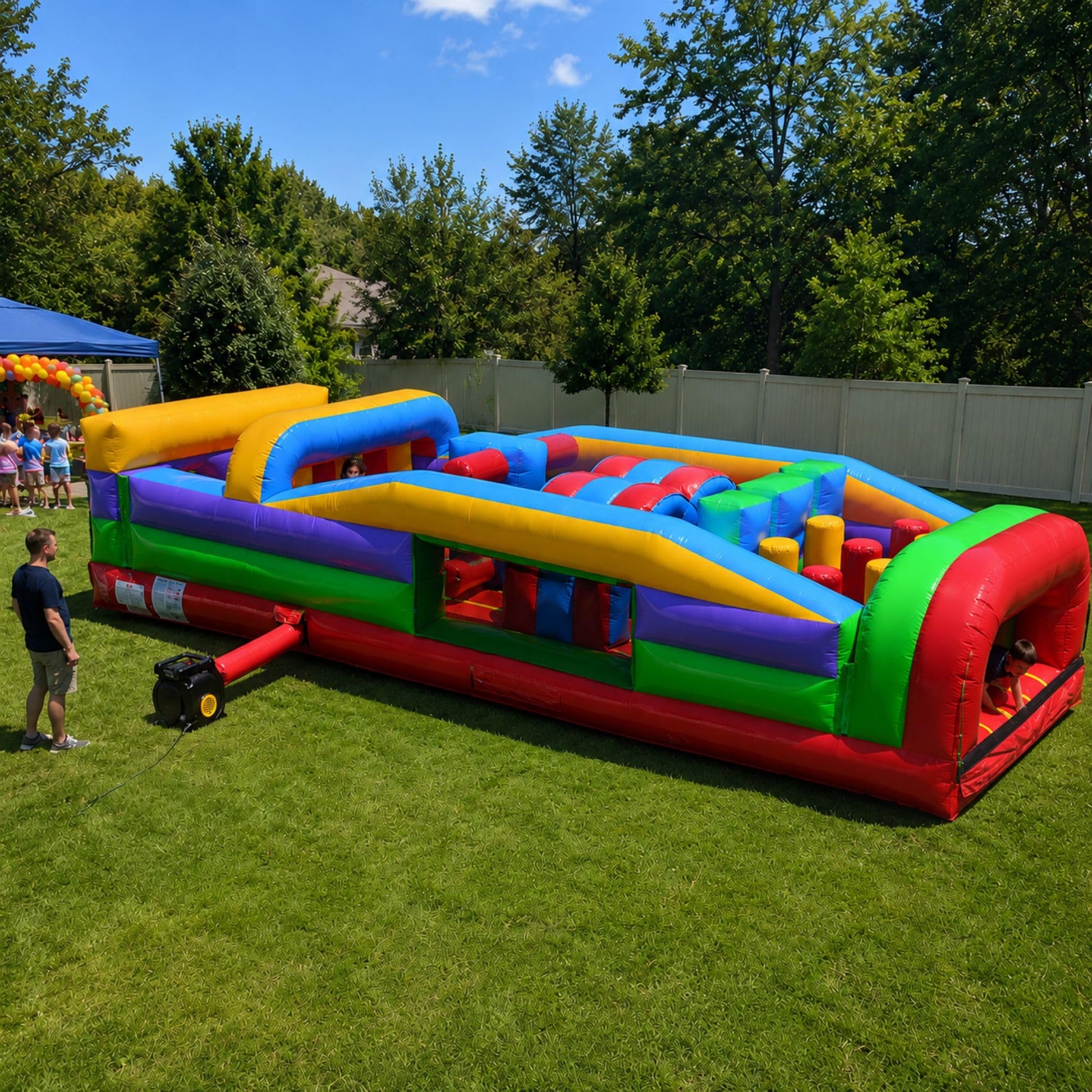 TentandTable 30FT Commercial 7-Element Inflatable Obstacle Course, Rainbow