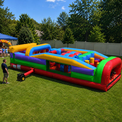 TentandTable 30FT Commercial 7-Element Inflatable Obstacle Course, Rainbow