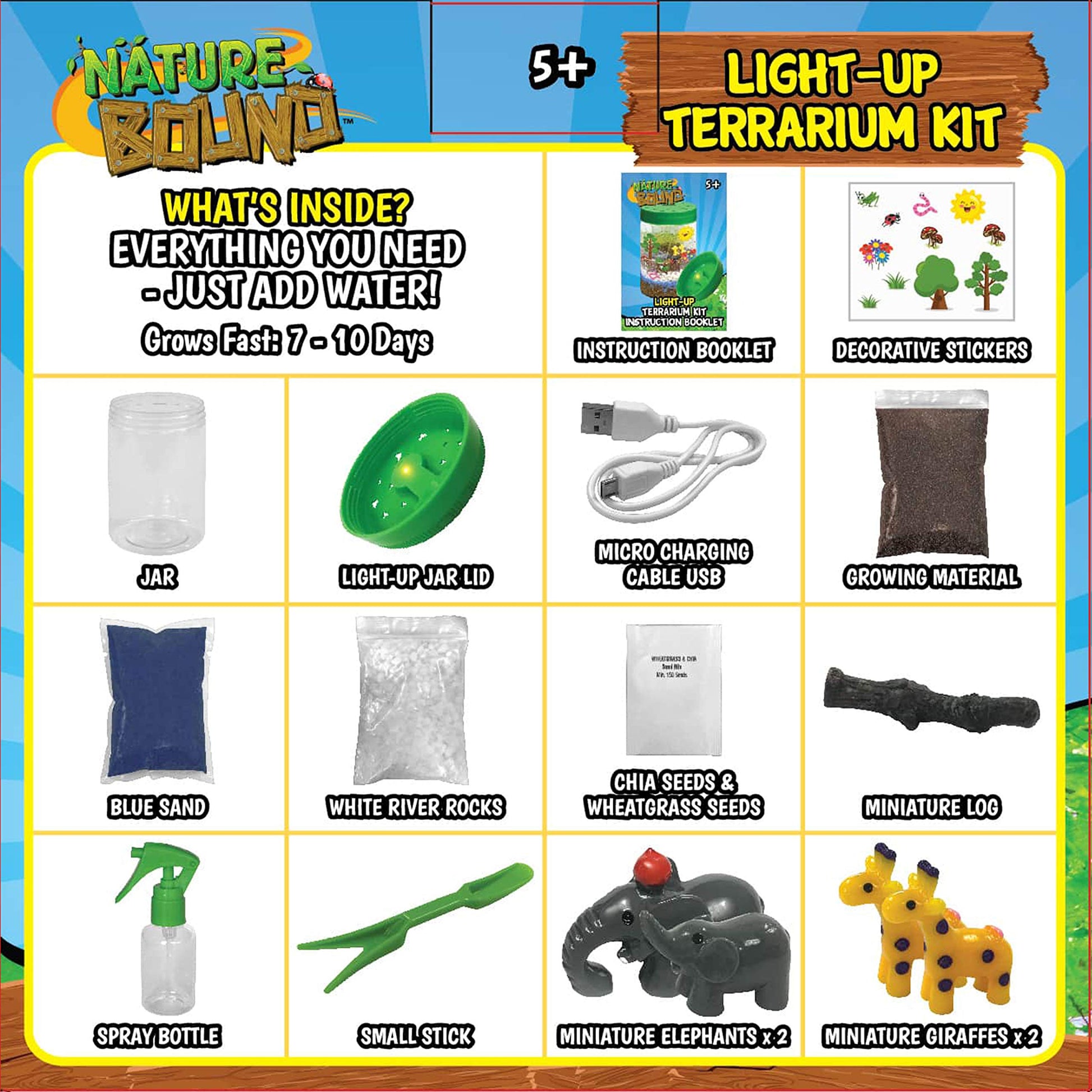 Nature Bound Light-Up Terrarium Kit with LED Light for Kids - Includes Puppy Animal Theme - STEM Science Kit for Boys & Girls - Plant Gardening Gifts