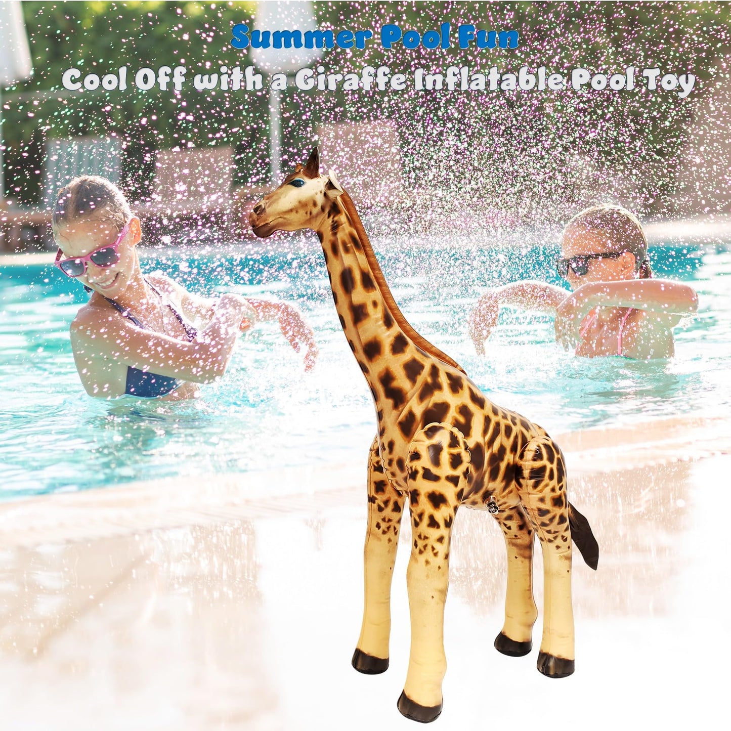 Jet Creations 36" Inflatable Giraffe Toy for Pool Party Decorations & Birthday Gifts - Air Stuffed Realistic Inflatable Wildlife Animals - Indoor