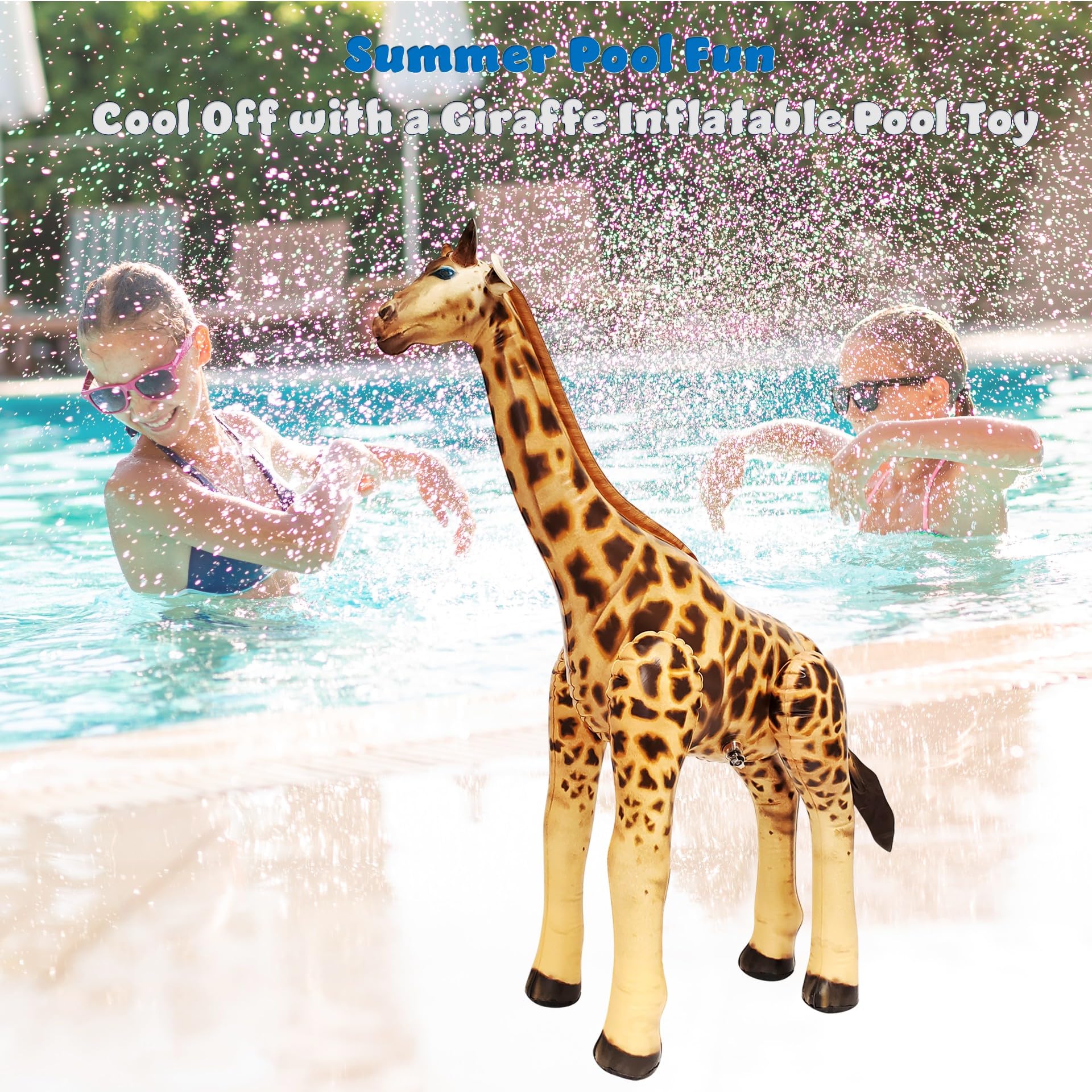 Jet Creations 36" Inflatable Giraffe Toy for Pool Party Decorations & Birthday Gifts - Air Stuffed Realistic Inflatable Wildlife Animals - Indoor