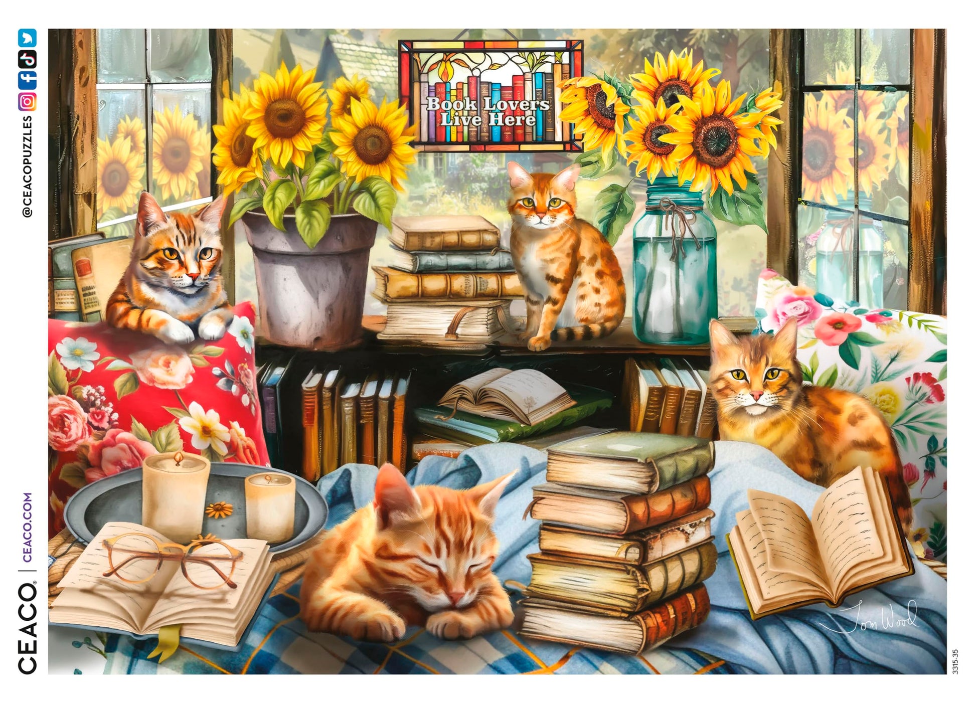 Ceaco - Book Lovers Live Here - Cats - 1000 Piece Jigsaw Puzzle for Adults