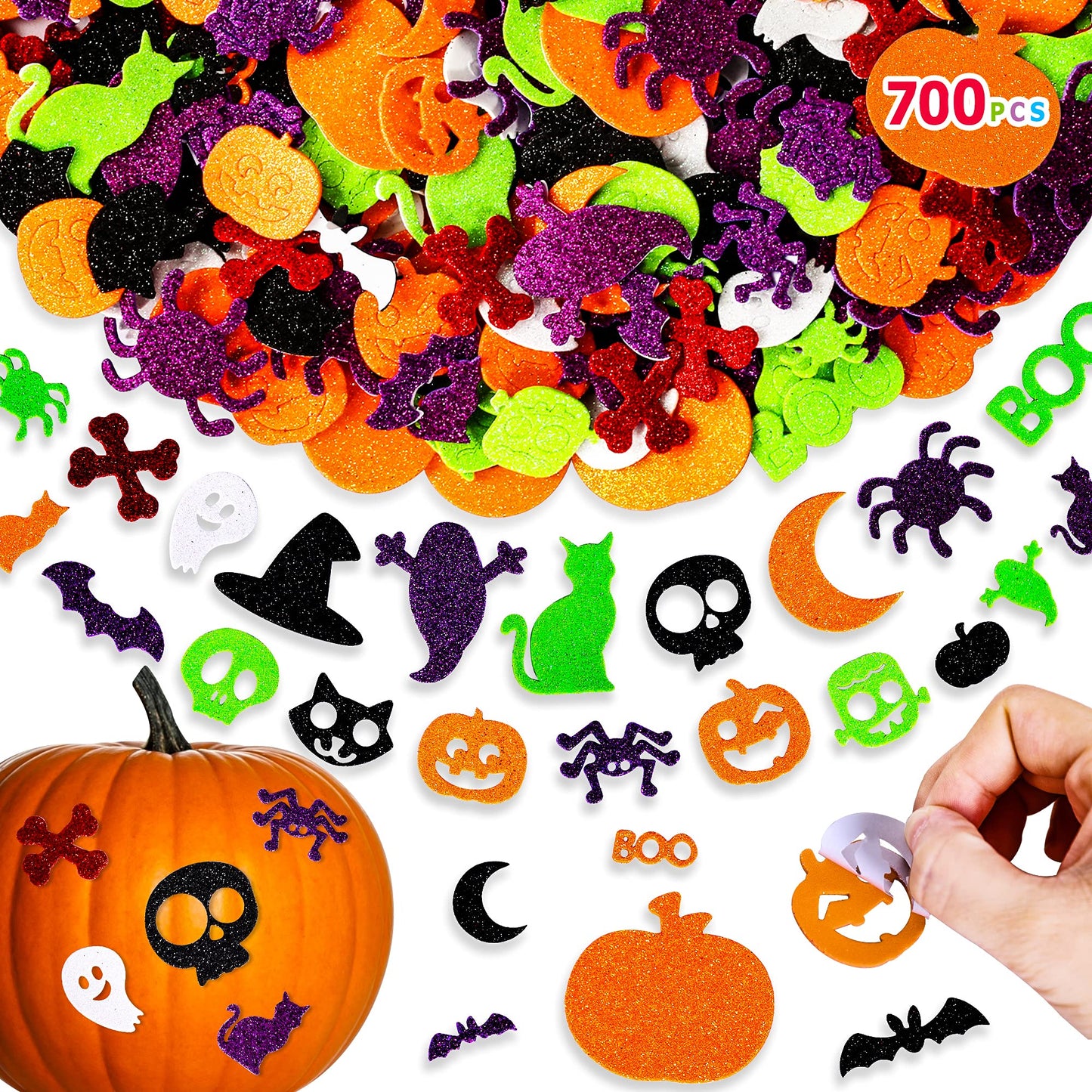 Max Fun 700Pcs Halloween Foam Stickers Glitter Foam Sticker DIY Craft Stickers for Kids Halloween Decorations Party Supplies