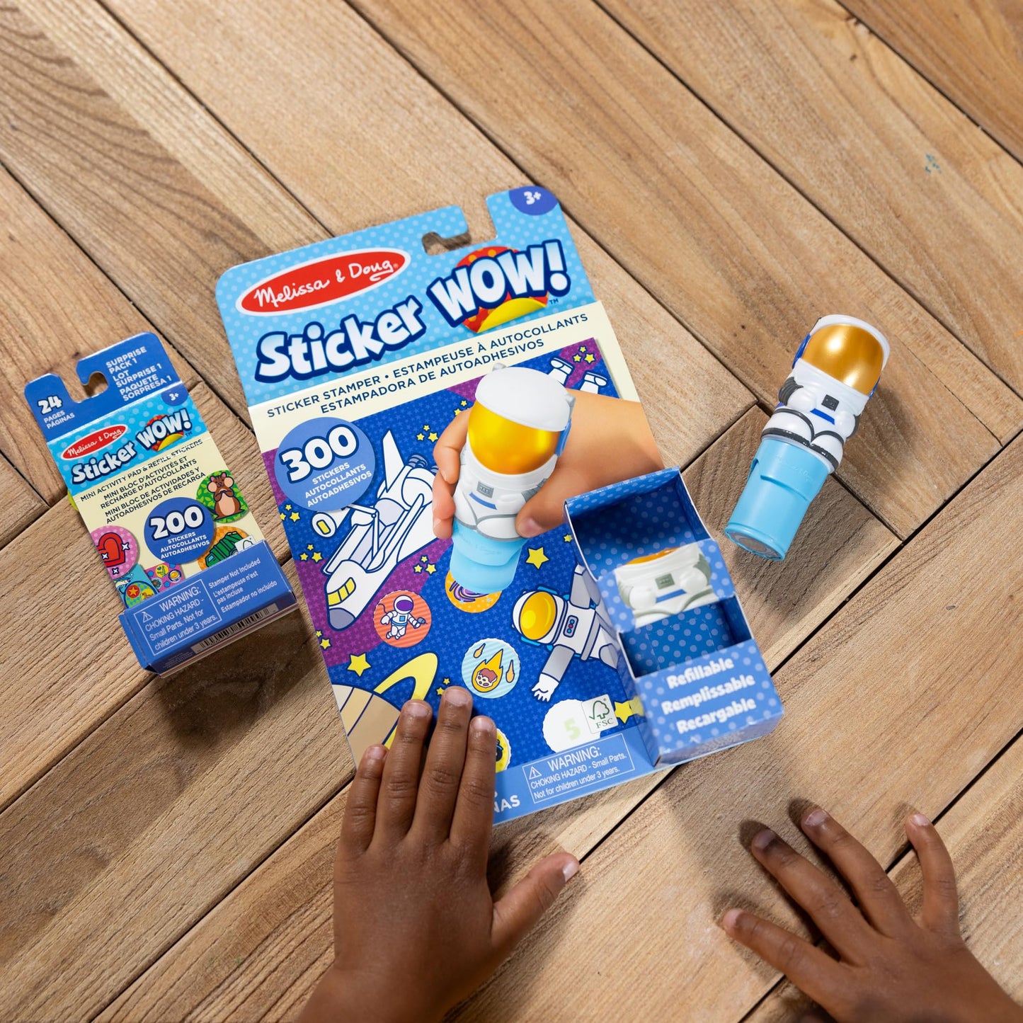 Melissa & Doug Sticker Wow!™ Astronaut Bundle: 24-Page Activity Book, Refillable Sticker Stamper, Mini Pad, 500 Stickers, Arts and Crafts for Kids