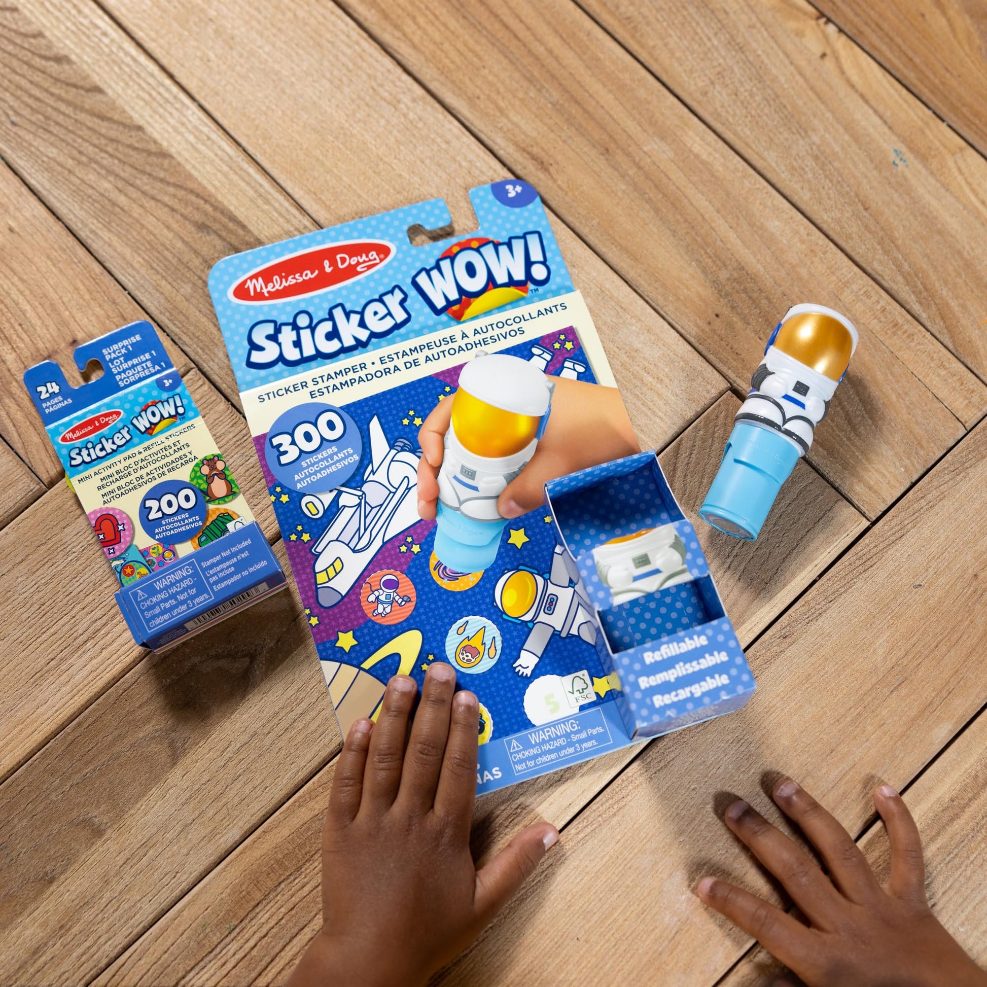 Melissa & Doug Sticker Wow!™ Astronaut Bundle: 24-Page Activity Book, Refillable Sticker Stamper, Mini Pad, 500 Stickers, Arts and Crafts for Kids
