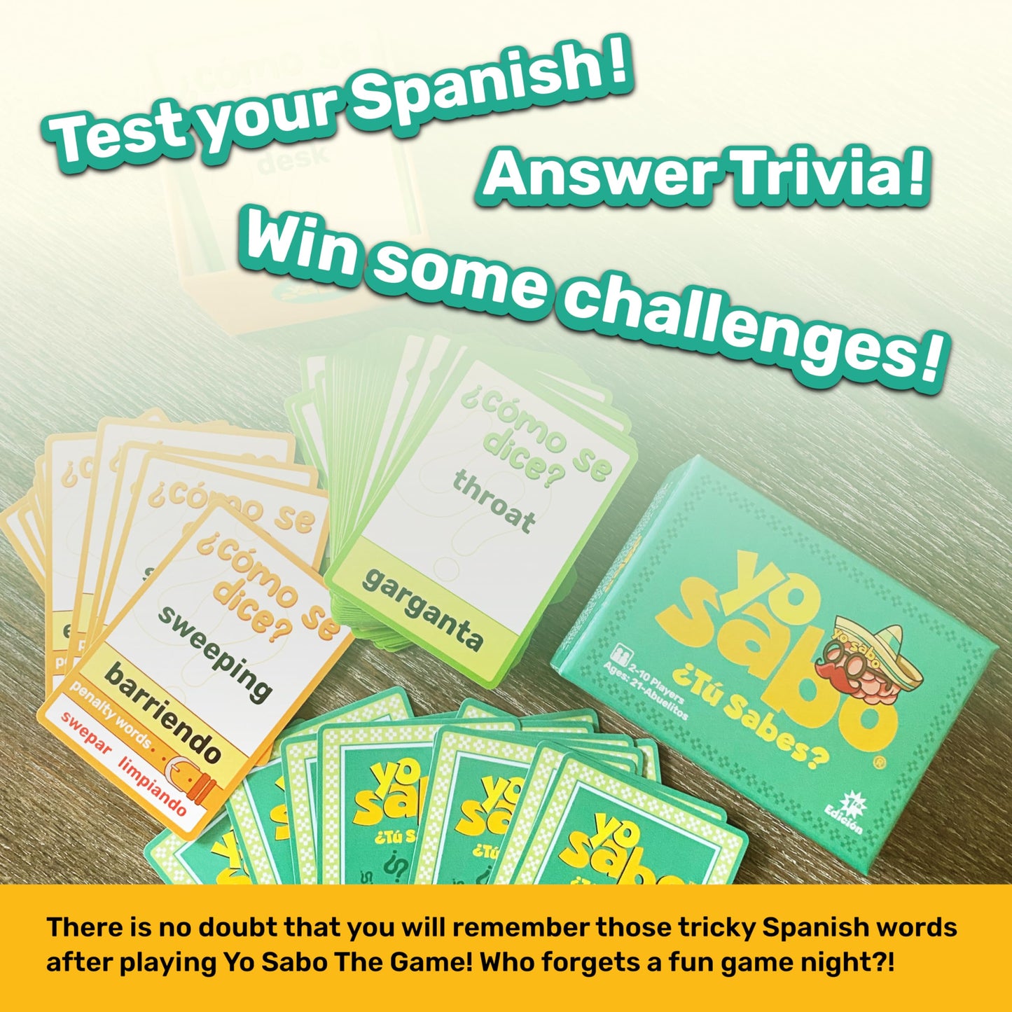 Yo Sabo: Edition 1 - The Original Bilingual Card Game - Learn Spanish with Cómo Se dice, Fun Trivia, & Challenge Cards - Family-Friendly - 160 Cards