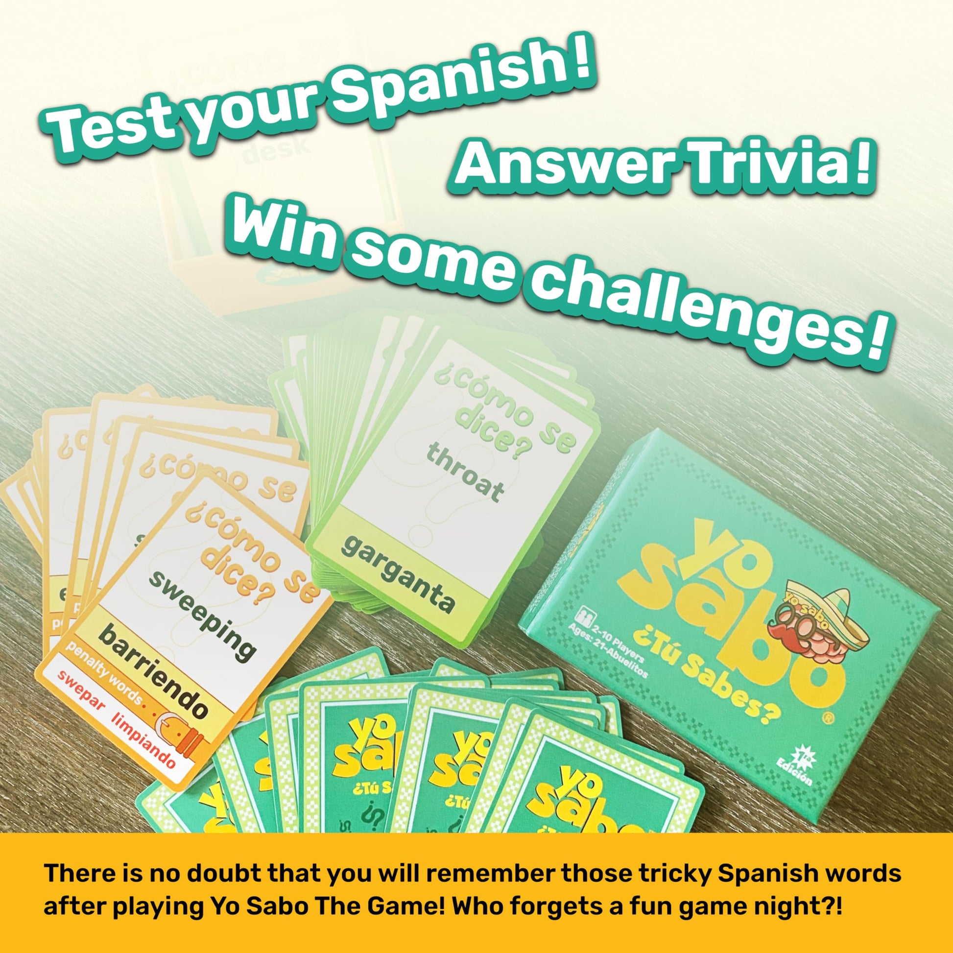 Yo Sabo: Edition 1 - The Original Bilingual Card Game - Learn Spanish with Cómo Se dice, Fun Trivia, & Challenge Cards - Family-Friendly - 160 Cards