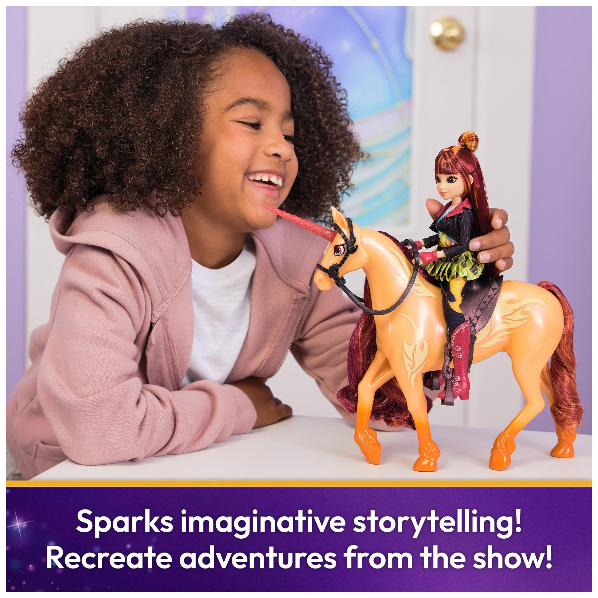 Unicorn Academy, Cinder with 2 Riding Accessories, 11”, Compatible with Valentina, Dolls & Unicorn Toys for Girls Ages 4 and up