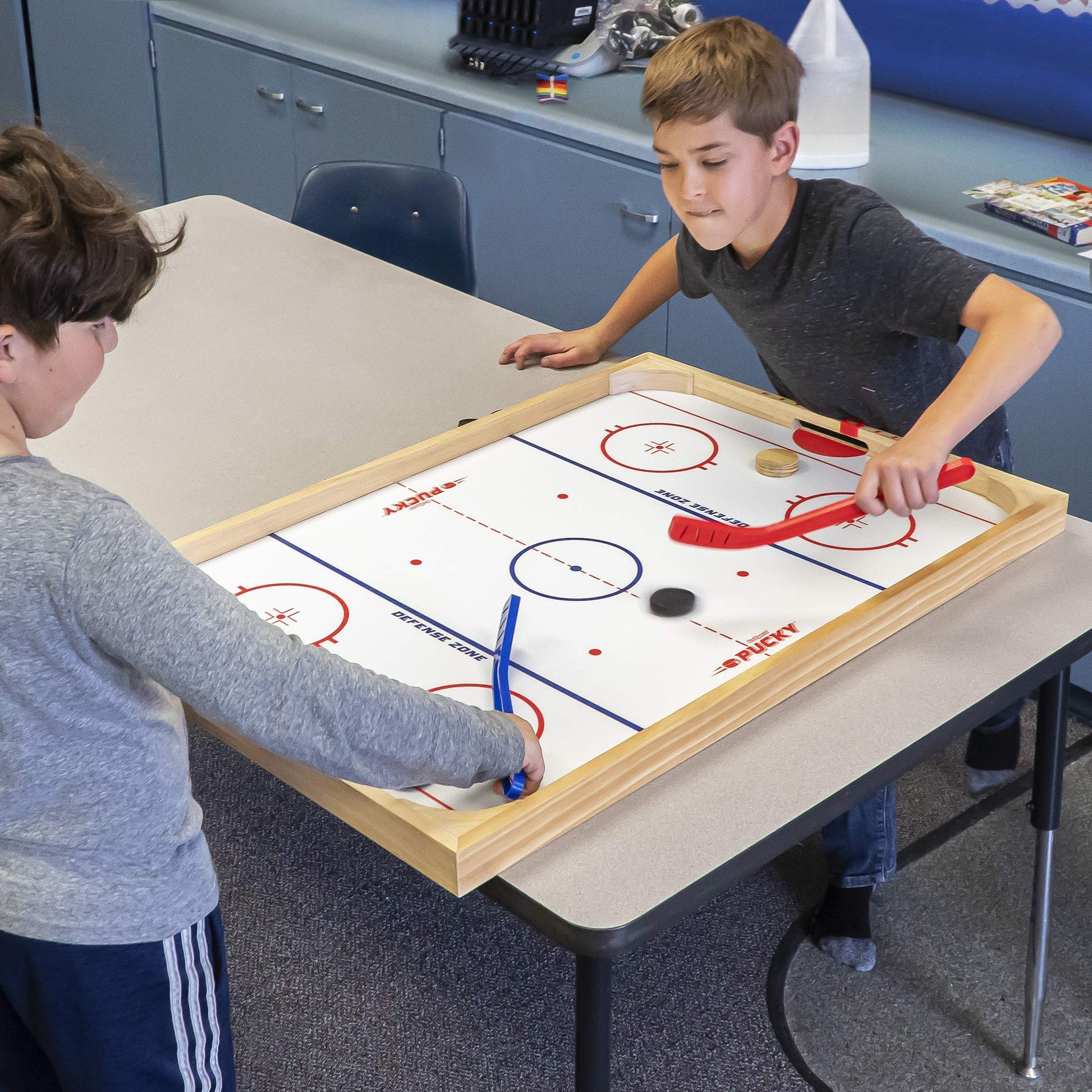 GoSports Hockey Ice Pucky Wooden Table Top Hockey Game for Kids & Adults - Includes 1 Game Board, 2 Hockey Sticks & 3 Pucks