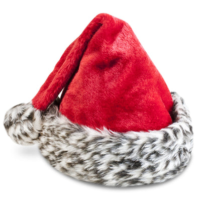 Soft Plush Festive Animal Print Santa Hat 17inch Grey