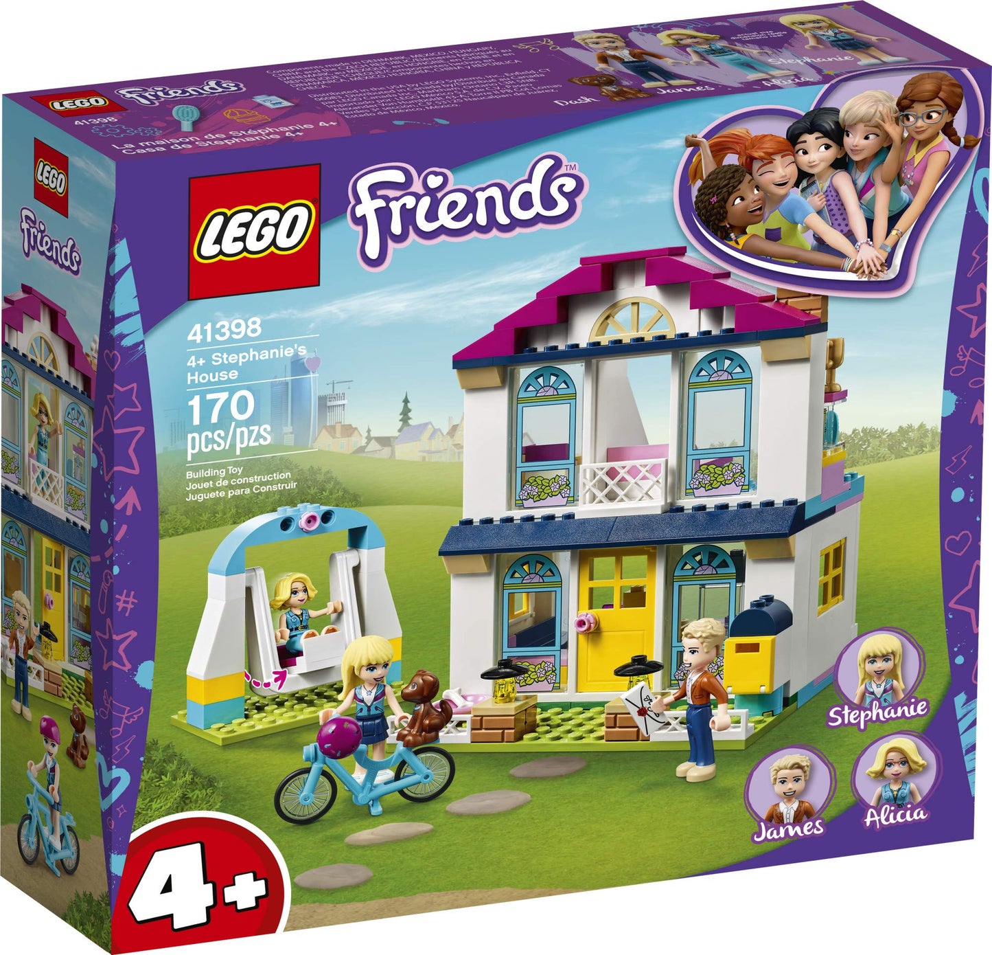 LEGO Friends 4+ Stephanie’s House 41398 Mini-Doll’s House, Lets Kids Role-Play Family Life Friends Stephanie, Alicia and James (170 Pieces)