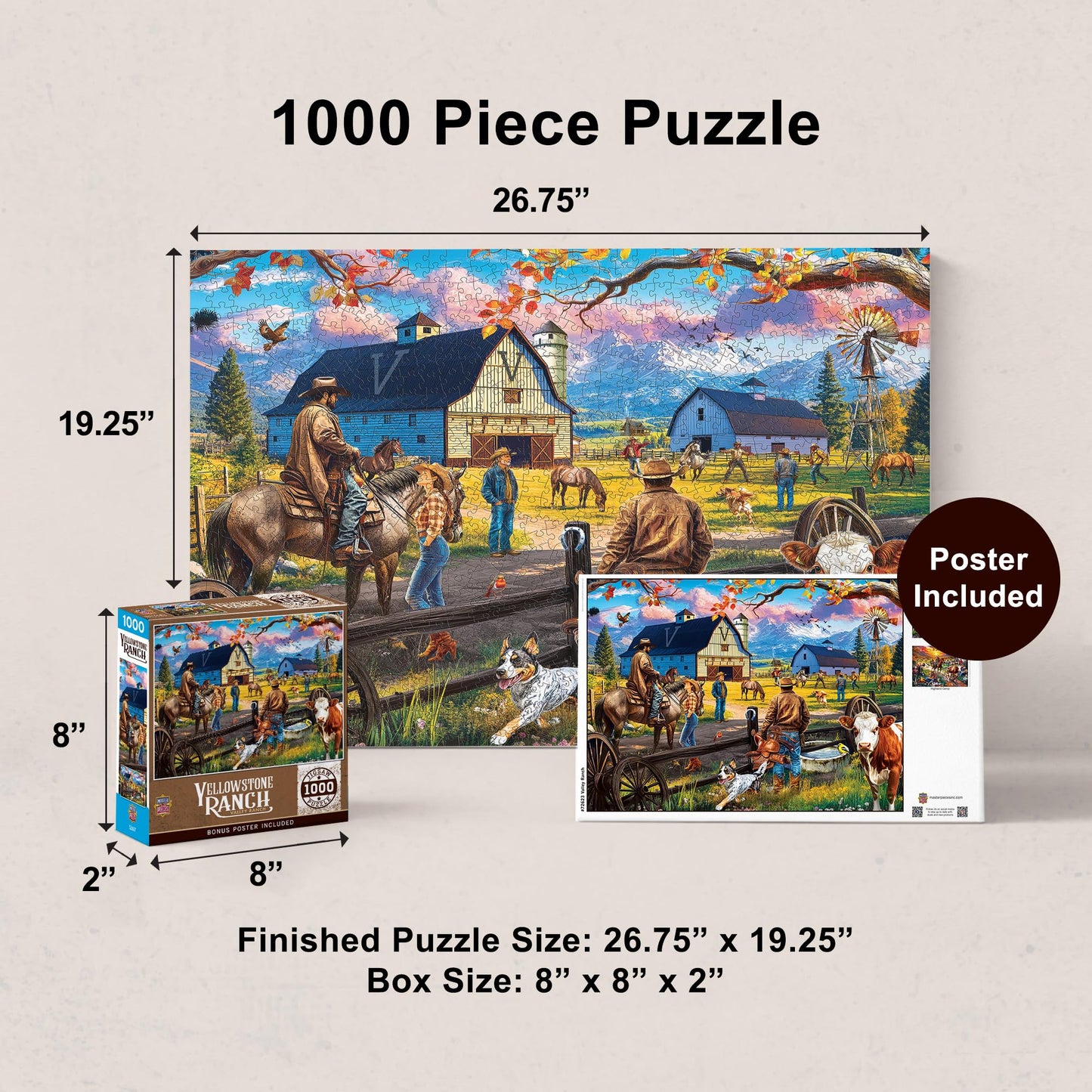 MasterPieces Yellowstone Ranch 1000 Piece Jigsaw Puzzle for Adults - Valley Ranch - 19.25"x26.75"