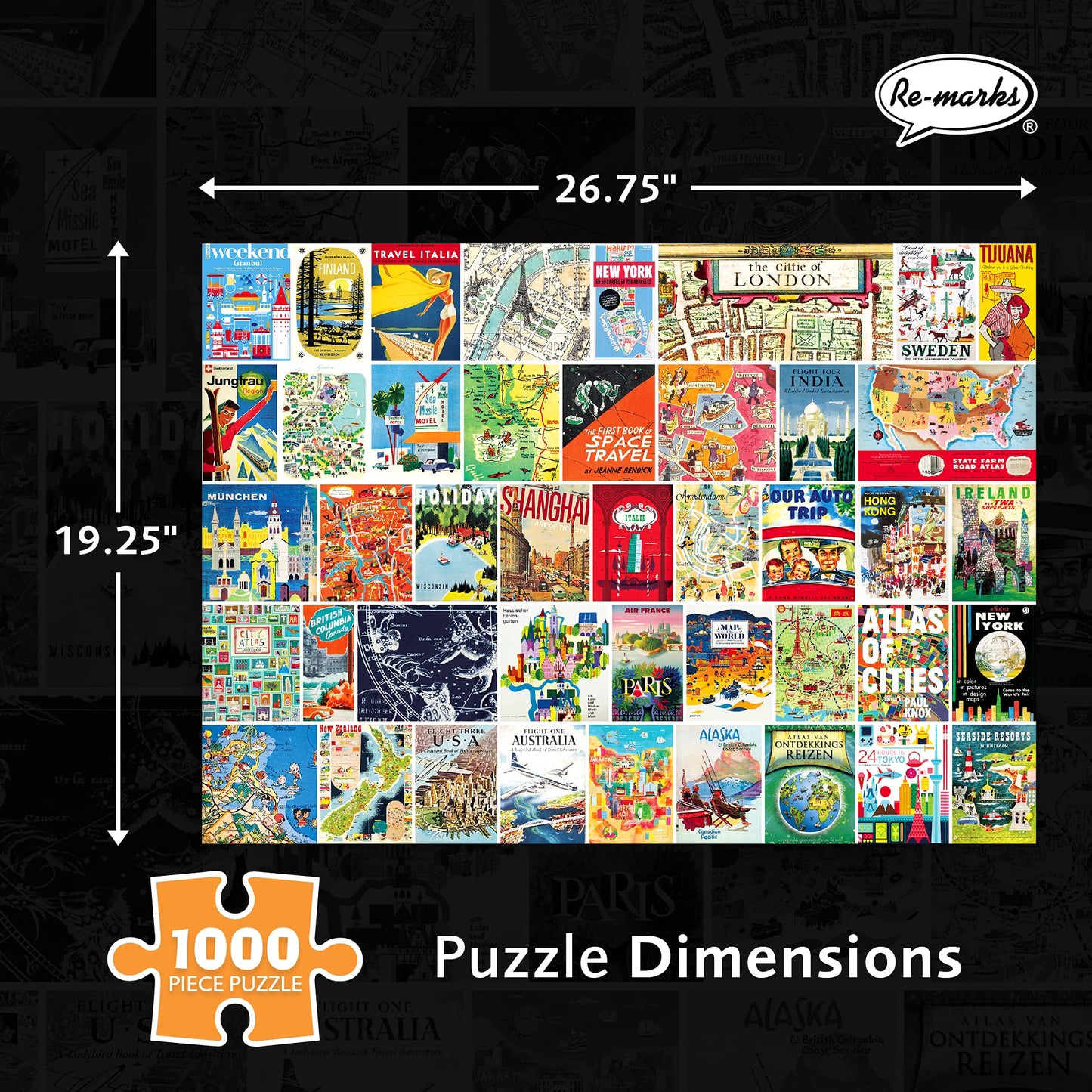 Re-Marks Vintage Atlas Puzzle, 1000-Piece Puzzle for All Ages, Fun Jigsaw Puzzle