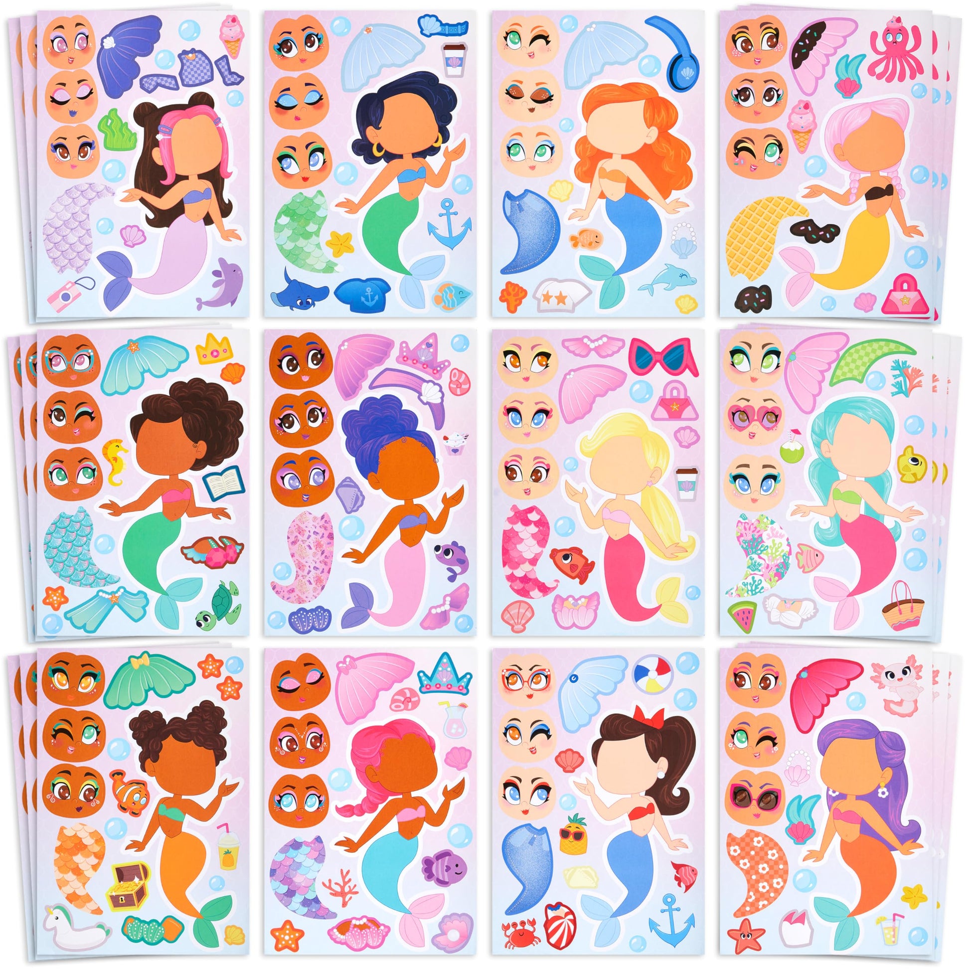 JOYIN 36 Pcs 9"x6" Mermaid Make a face Stickers for Kids, Make Your Own Mermaid Sticker Sheets, Party Favors Kids Crafts, Goodie Bags Stuffers