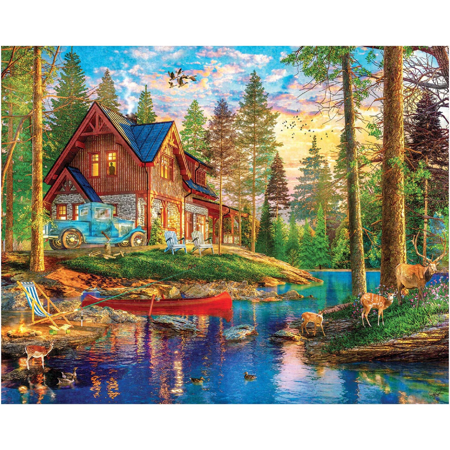 White Mountain 1000 Piece Jigsaw Puzzle Scenice Lake Cabin, Summer Retreat