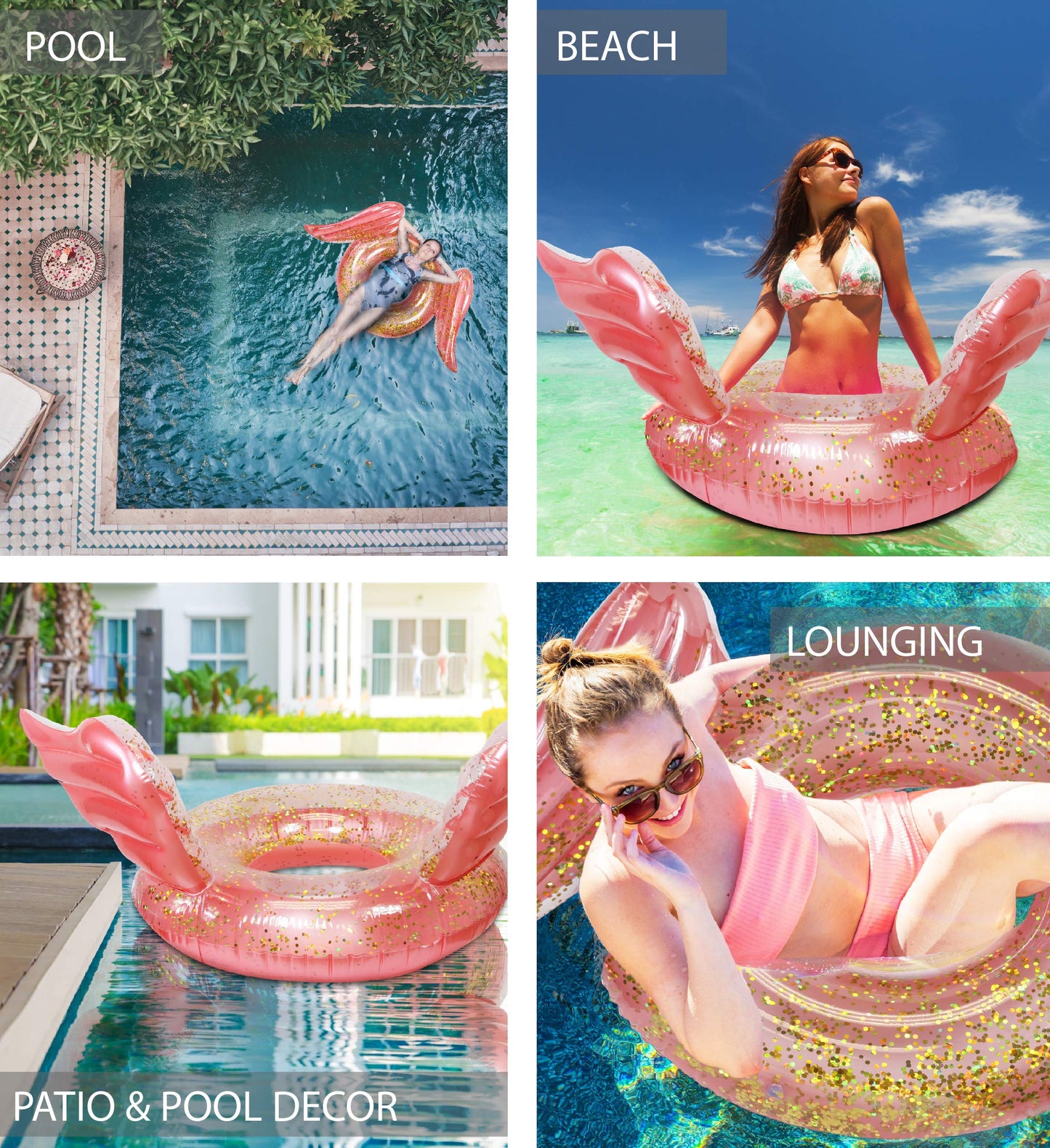 CoTa Global Rose Gold Inflatable Angel Wings Pool Float Tube - Luxurious Inflatable Float Rings for Adults, Perfect Beach Float Tube with Sparkly