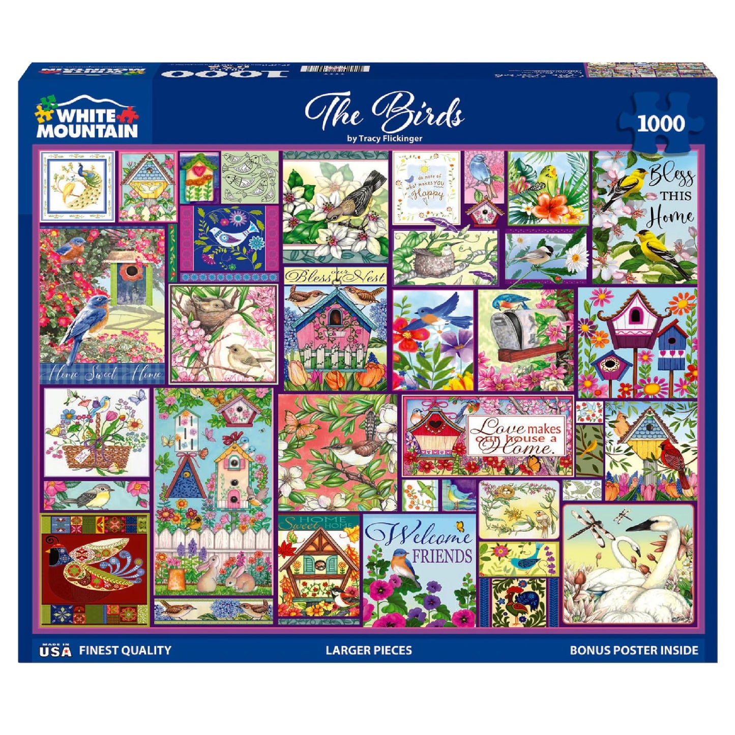 White Mountain 1000 Piece Jigsaw Puzzle Vintage Birdhouse, The Birds