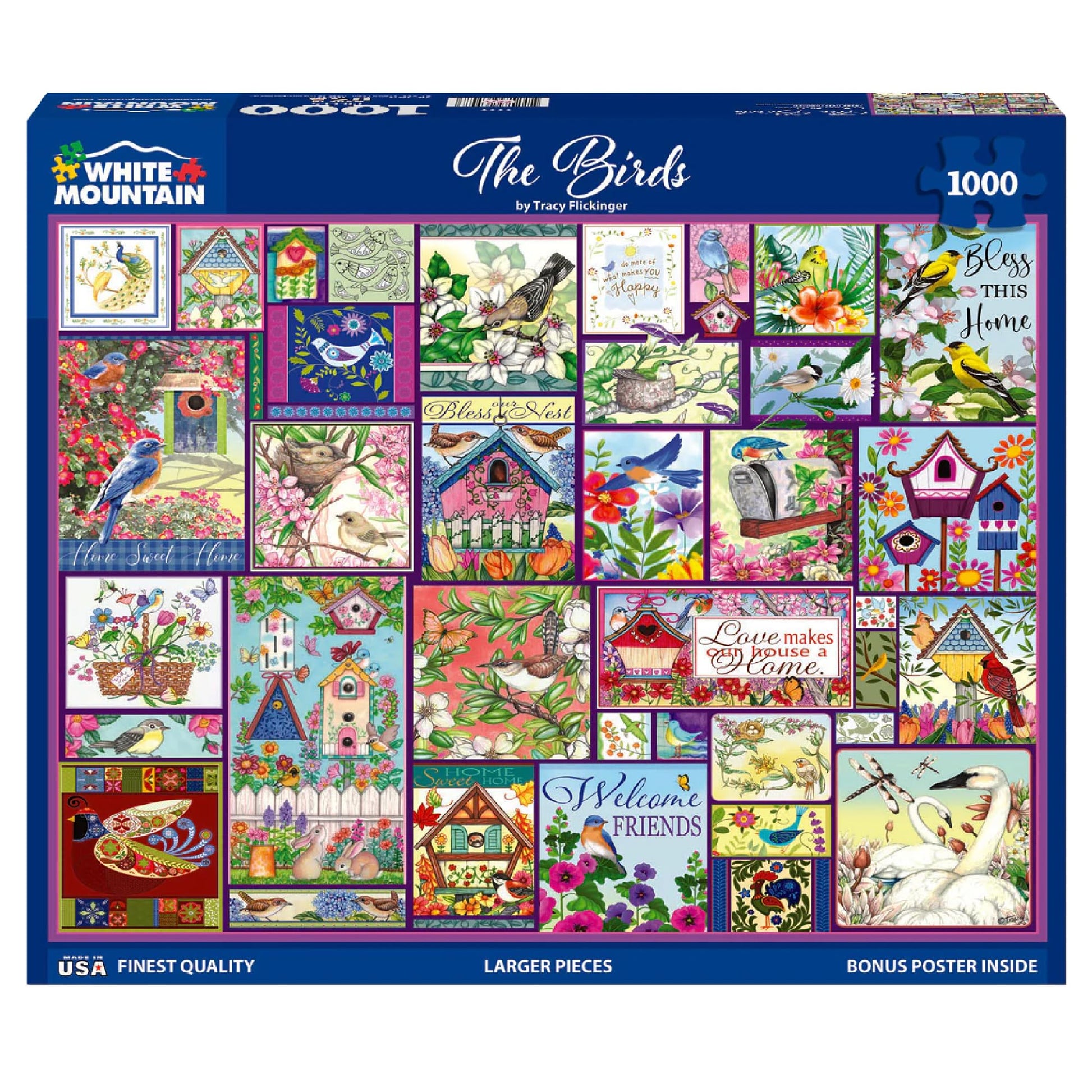 White Mountain 1000 Piece Jigsaw Puzzle Vintage Birdhouse, The Birds