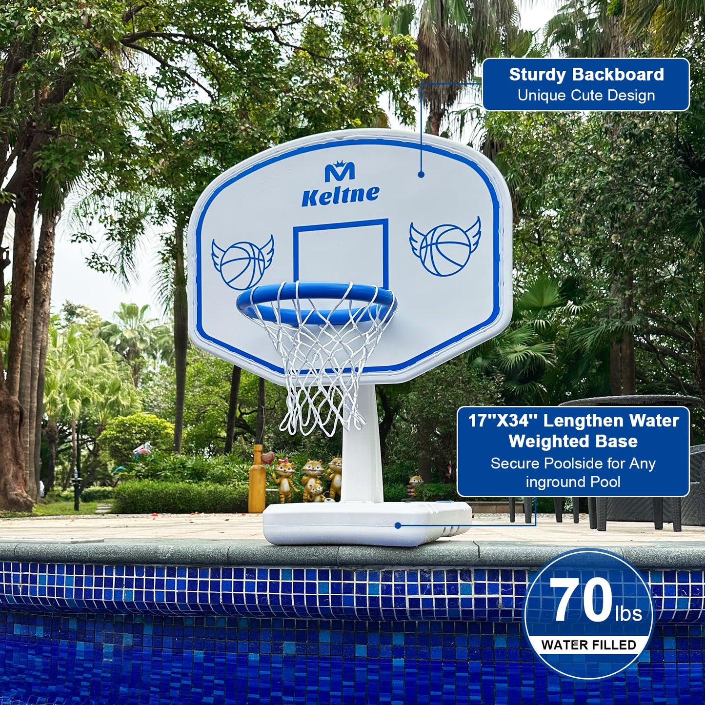 Dahivs Pool Basketball Hoop, Oversized Poolside Basketball Hoop for Swimming Pool Basketball Game, 34"x34"x42.2" Water Basketball Hoops with Lengthen
