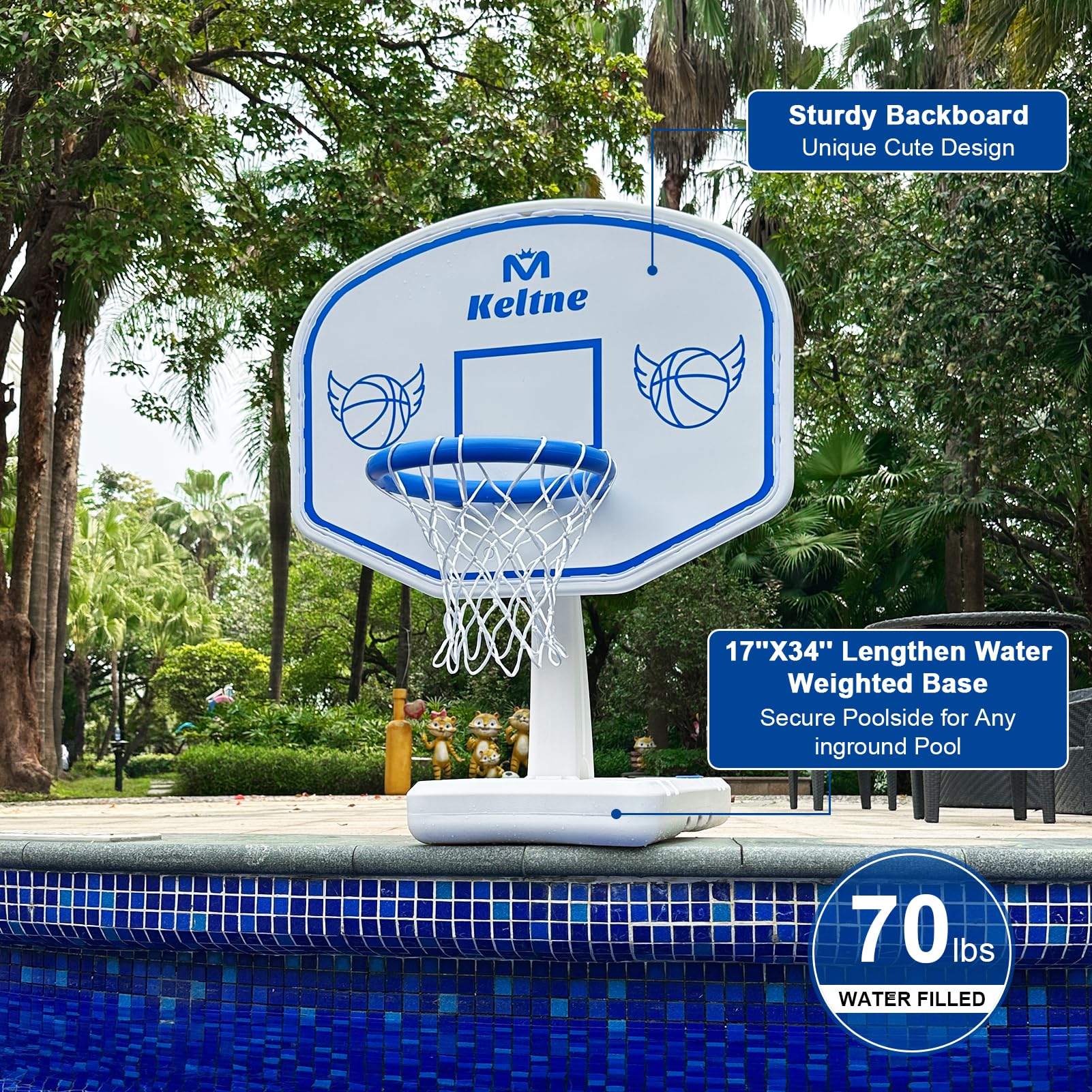 Dahivs Pool Basketball Hoop, Oversized Poolside Basketball Hoop for Swimming Pool Basketball Game, 34"x34"x42.2" Water Basketball Hoops with Lengthen