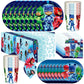 Treasures Gifted Officially Licensed PJ Masks Birthday Party Supplies - Serves 16 Guests - Dinnerware Deluxe Set PJ Masks Party Party Decorations