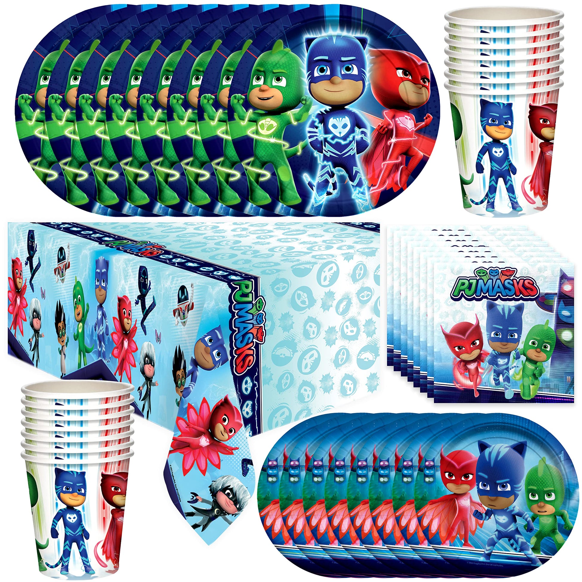 Treasures Gifted Officially Licensed PJ Masks Birthday Party Supplies - Serves 16 Guests - Dinnerware Deluxe Set PJ Masks Party Party Decorations