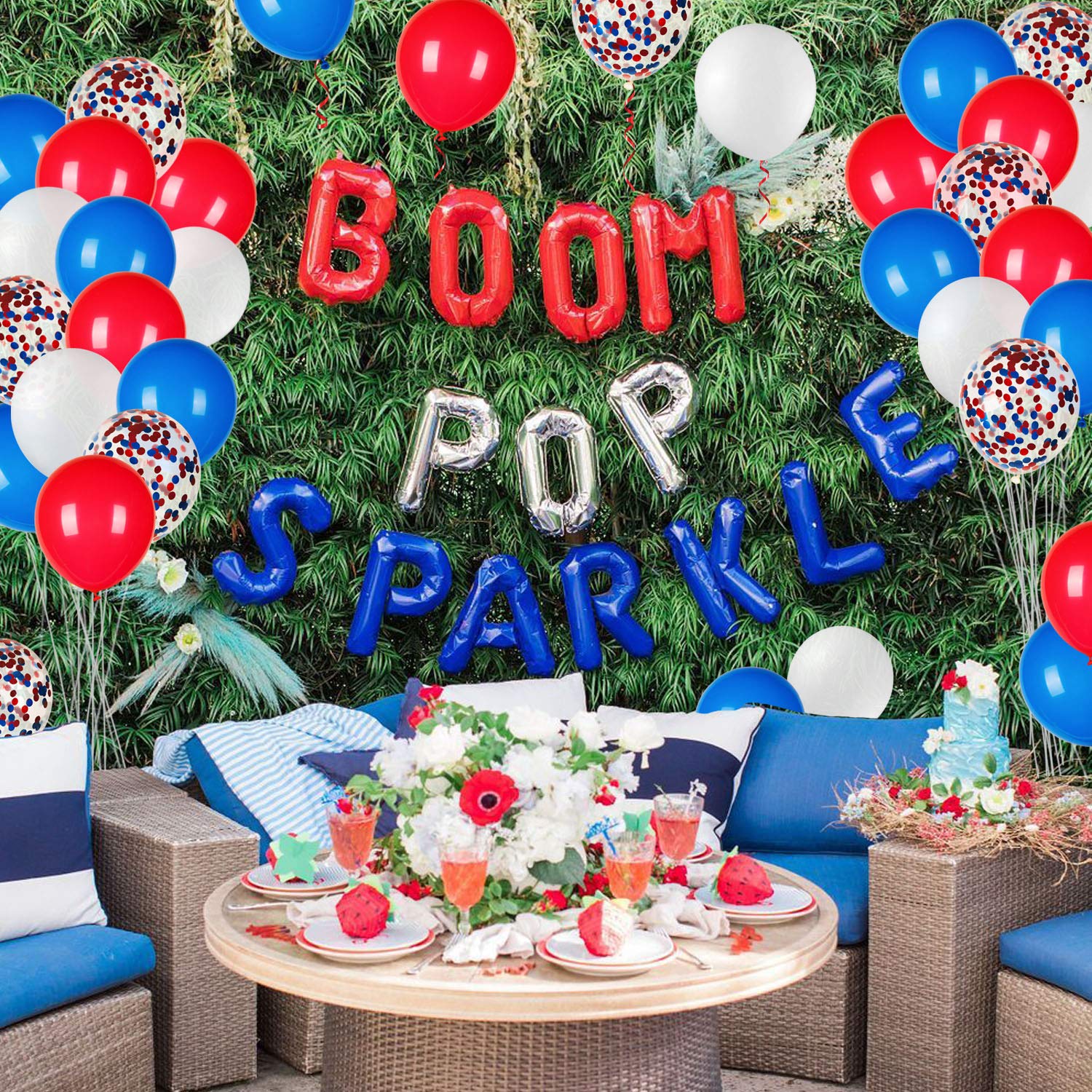 JOYYPOP 80 PCS Red White and Blue Balloons 12 Inch Patriotic Balloons with Confetti Balloons for 4th of July Decorations Independence Day 250