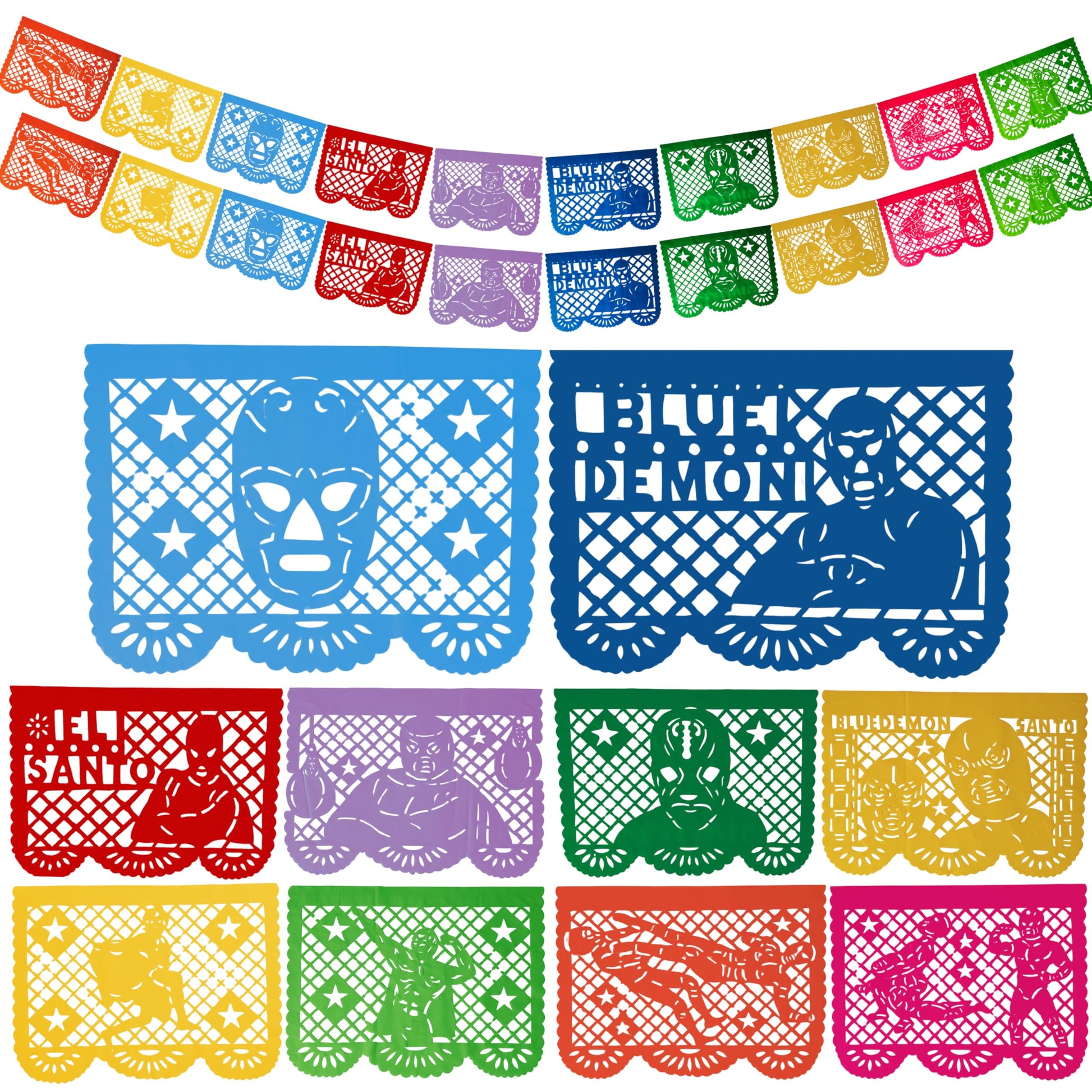 Lucha Libre Party Decorations - Papel Picado Banner 2 Pack, 25 Feet Total