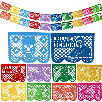 Lucha Libre Party Decorations - Papel Picado Banner 2 Pack, 25 Feet Total