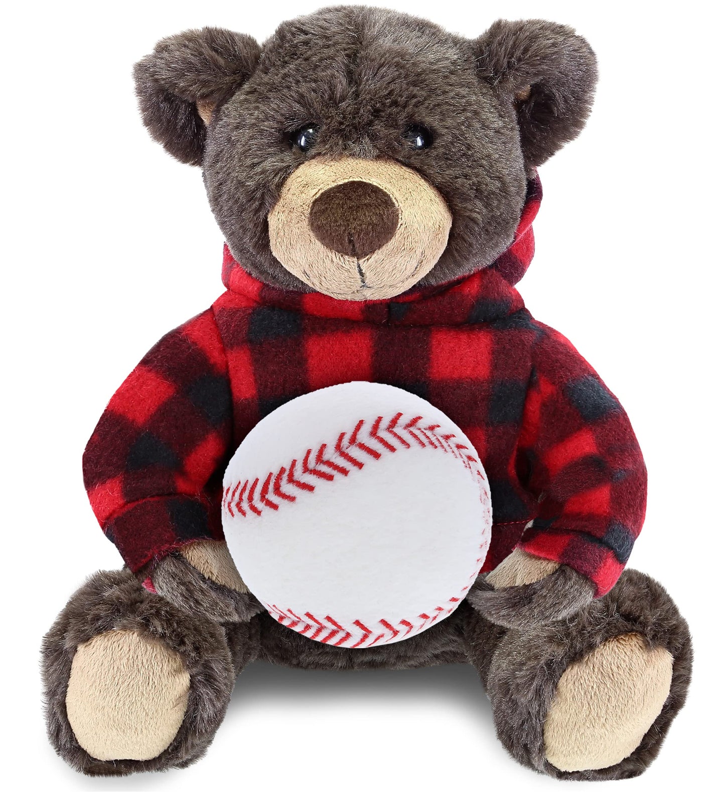 DolliBu Brown Bear Stuffed Animal with Baseball Plush - Soft Huggable Grizzly Bear, Adorable Playtime Teddy Bear Plush Toy, Cute Wild Life Sports Gift