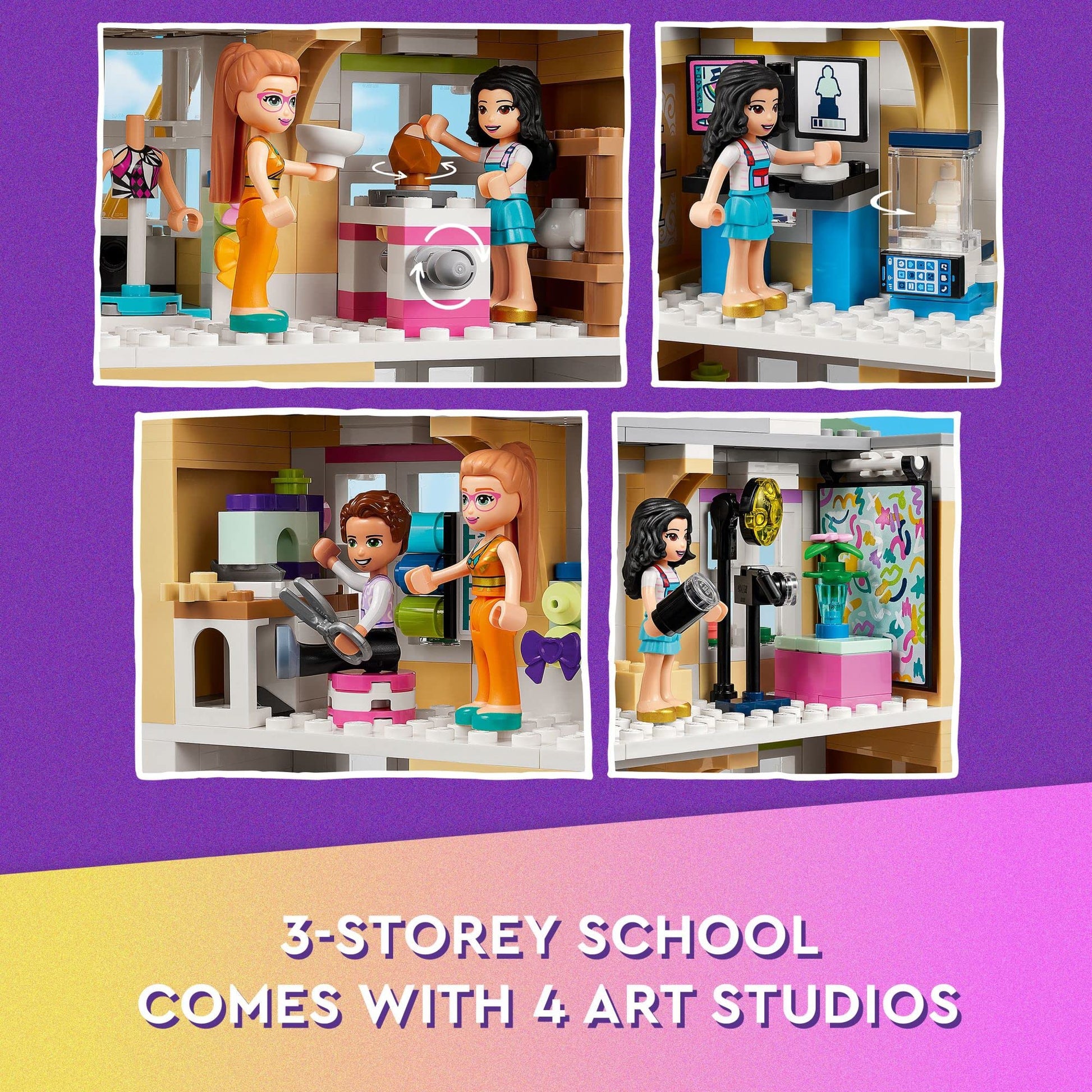 LEGO Friends Emma's Art School House Set 41711, Creative Arts & Crafts Toy with 3 Mini-Dolls, Accessories and DOTS Decor, Birthday Gift Idea for Kids